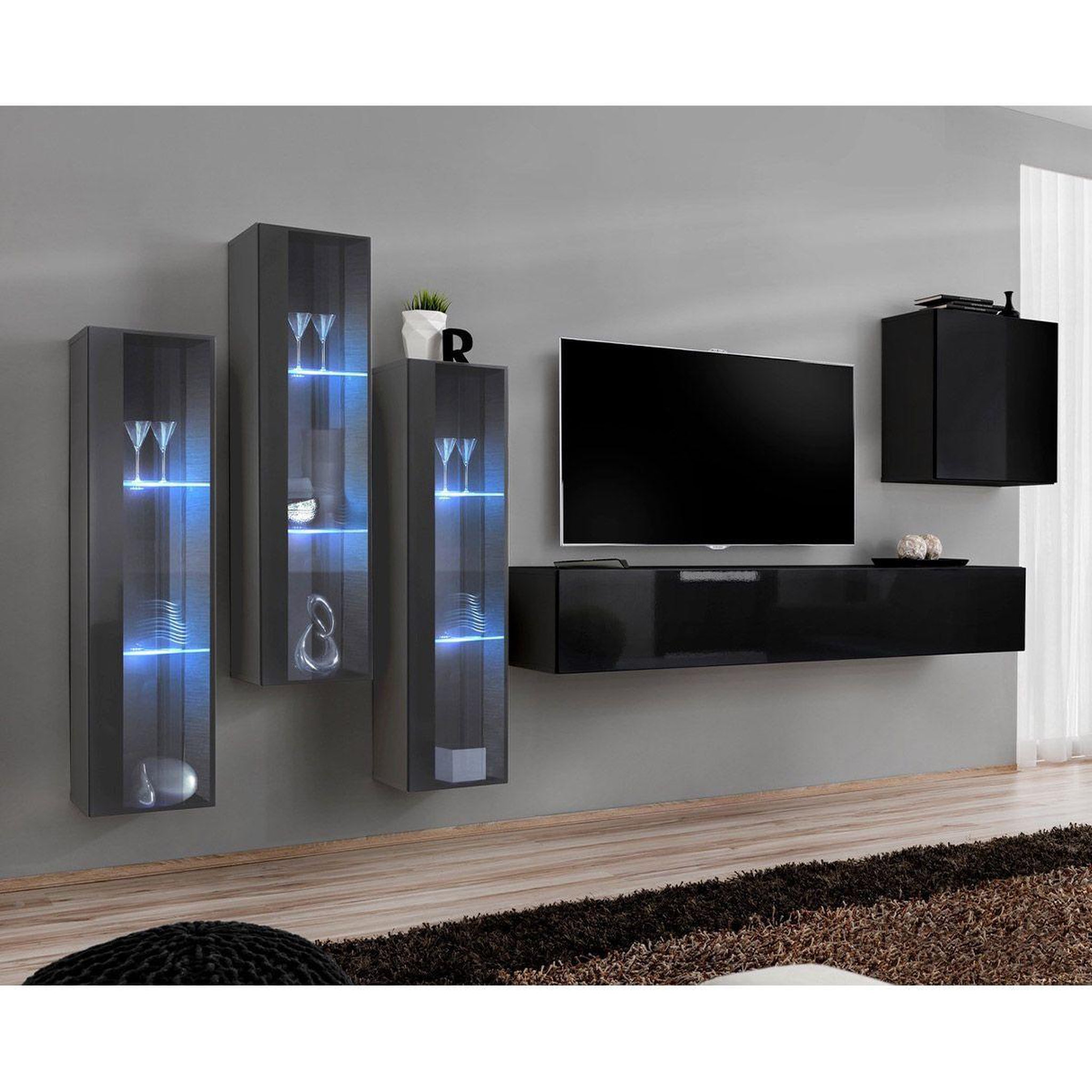 Voir la diapositive 1 : Paris Prix Meuble tv mural design  switch xiii  330cm gris & noir