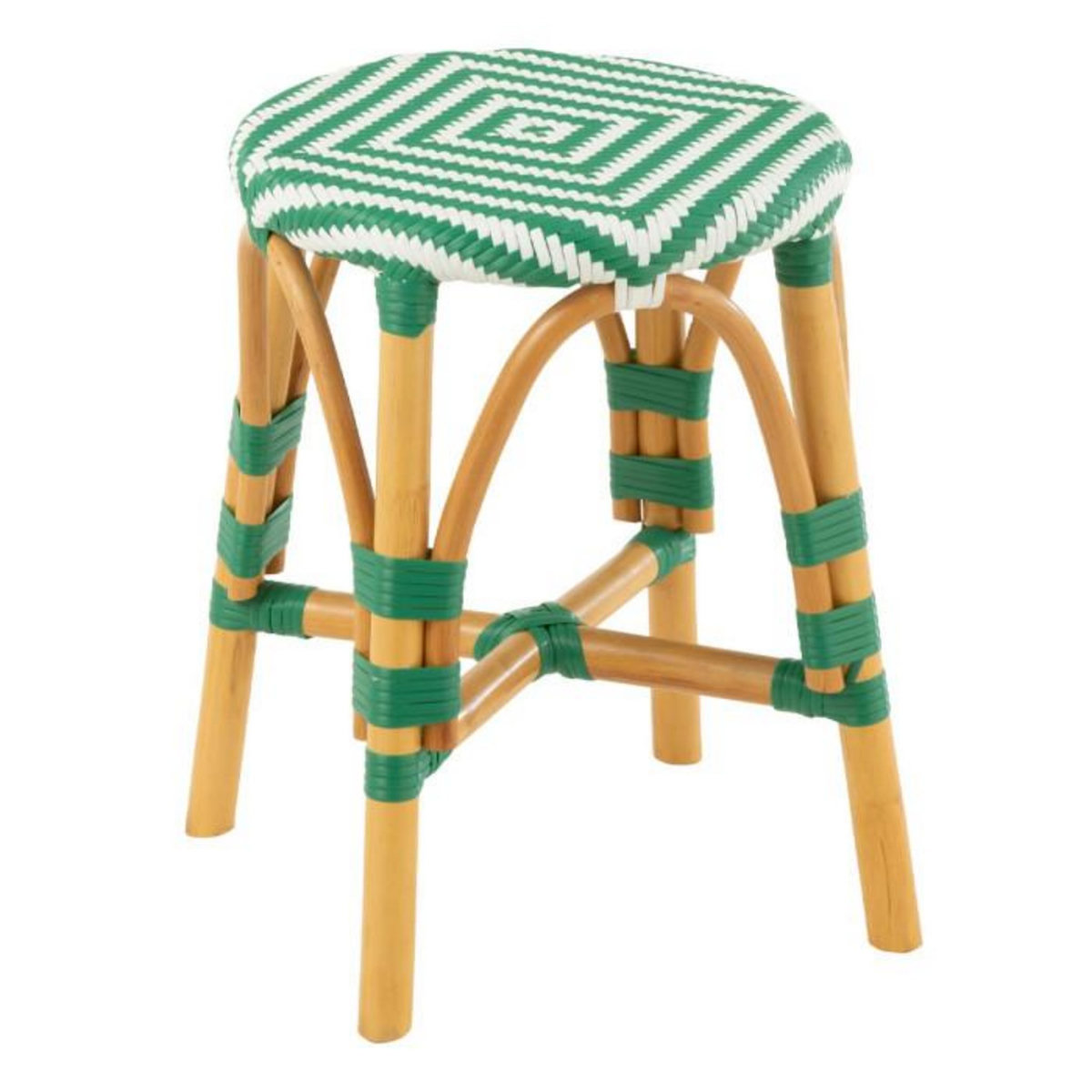 Paris Prix Tabouret en Rotin  Danial  44cm Vert Foncé