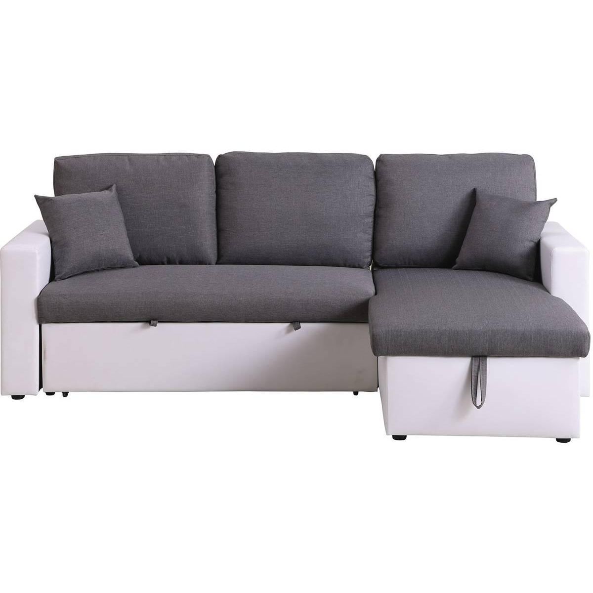 Habitat et Jardin Canapé d'angle convertible/ réversible avec coffre  Alain  - 221 x 145 x 85 cm - 3 places - Gris / Blanc
