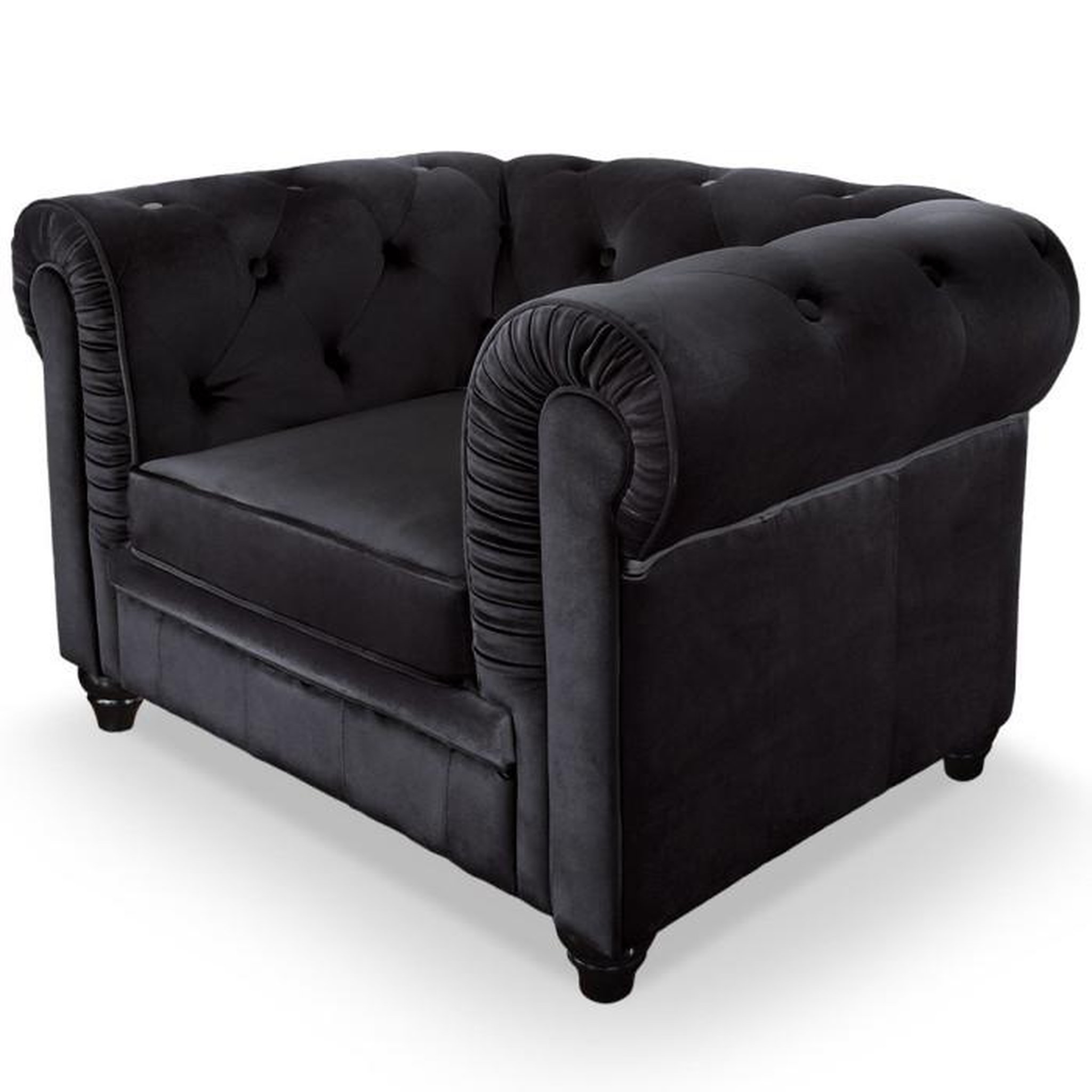 Voir la diapositive 2 : Paris Prix Fauteuil Design Velours  Chesterfield  111cm Noir