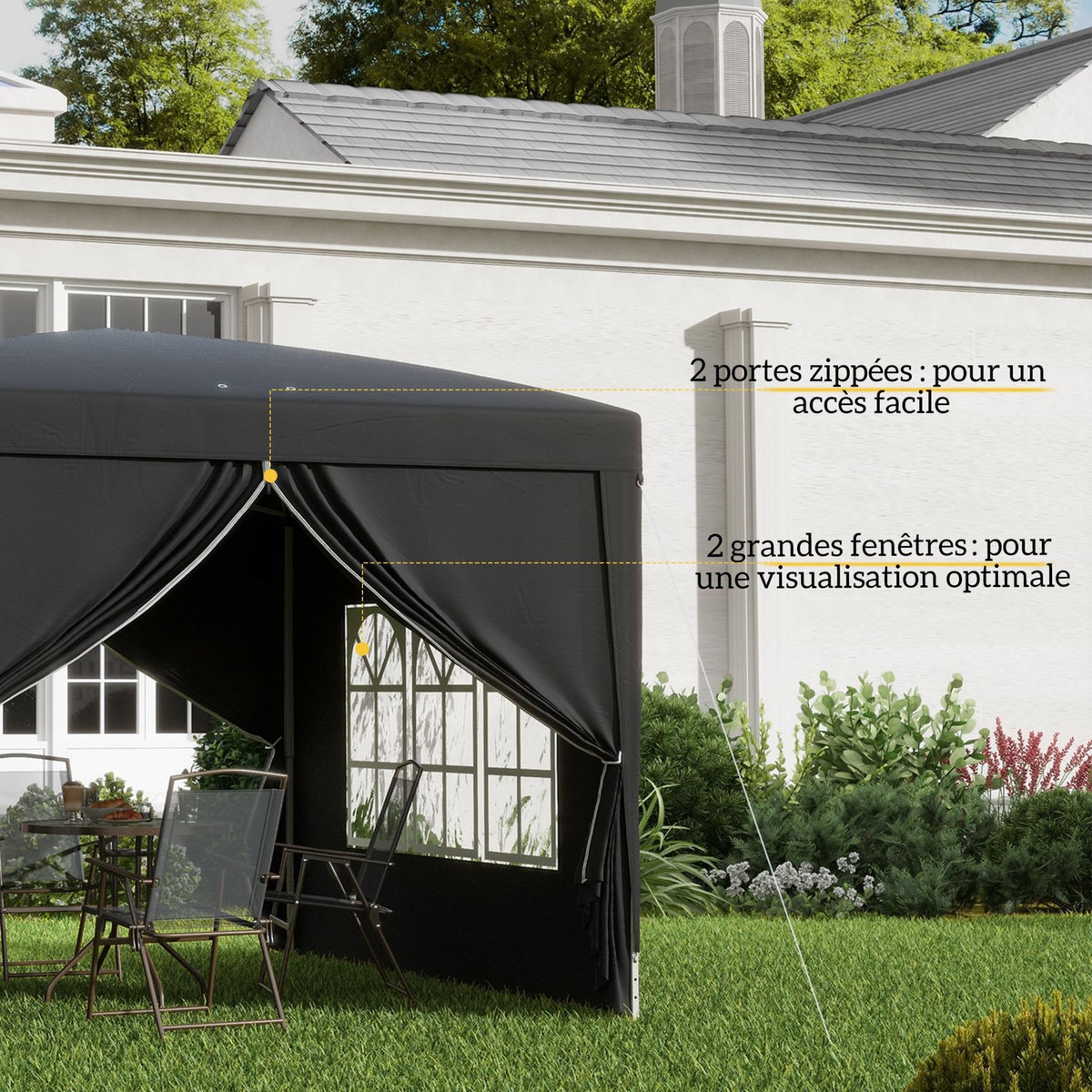 OUTSUNNY Tonnelle barnum pop-up pliant dim. 3L x 3l x 2,58H m 2 fenêtres sac transport acier Oxford noir