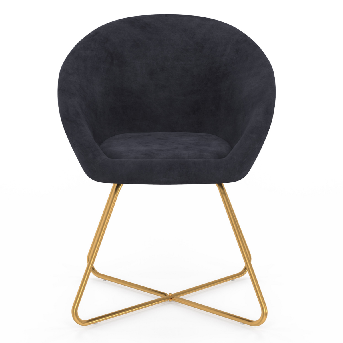 ID MARKET Fauteuil rond ANGELINA gris en velours pieds croisés dorés