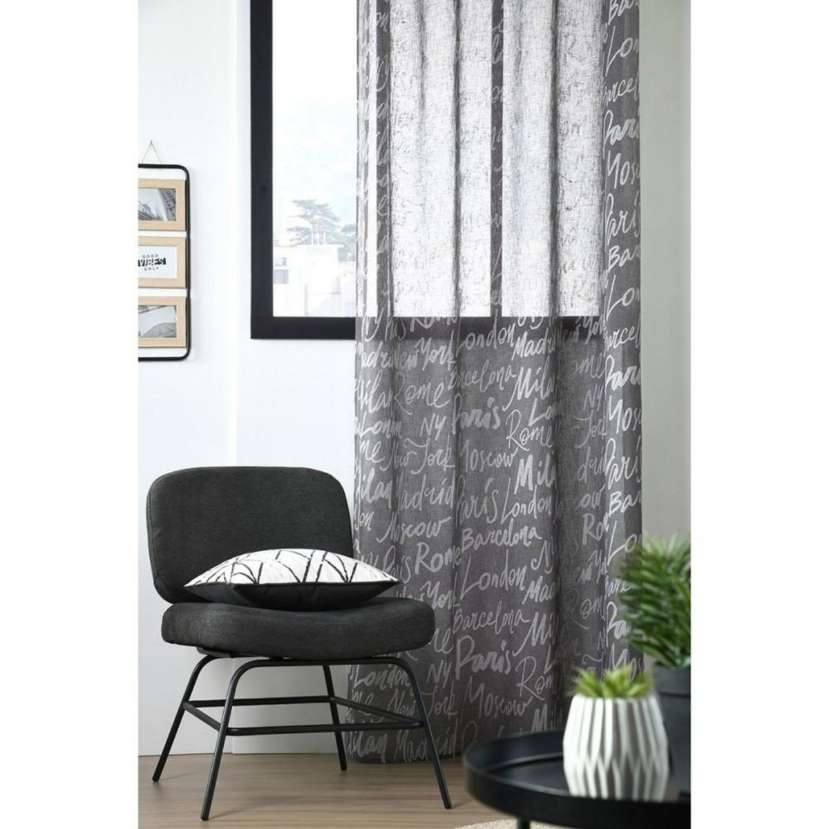 Lovely Casa Voilage à œillets 140x260 cm Capitales anthracite