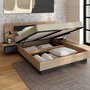 Voir la diapositive 2 : ID MARKET Lit coffre double SANTA avec tête de lit + tables de chevets intégrées et sommier 140 x 190 cm bois et noir