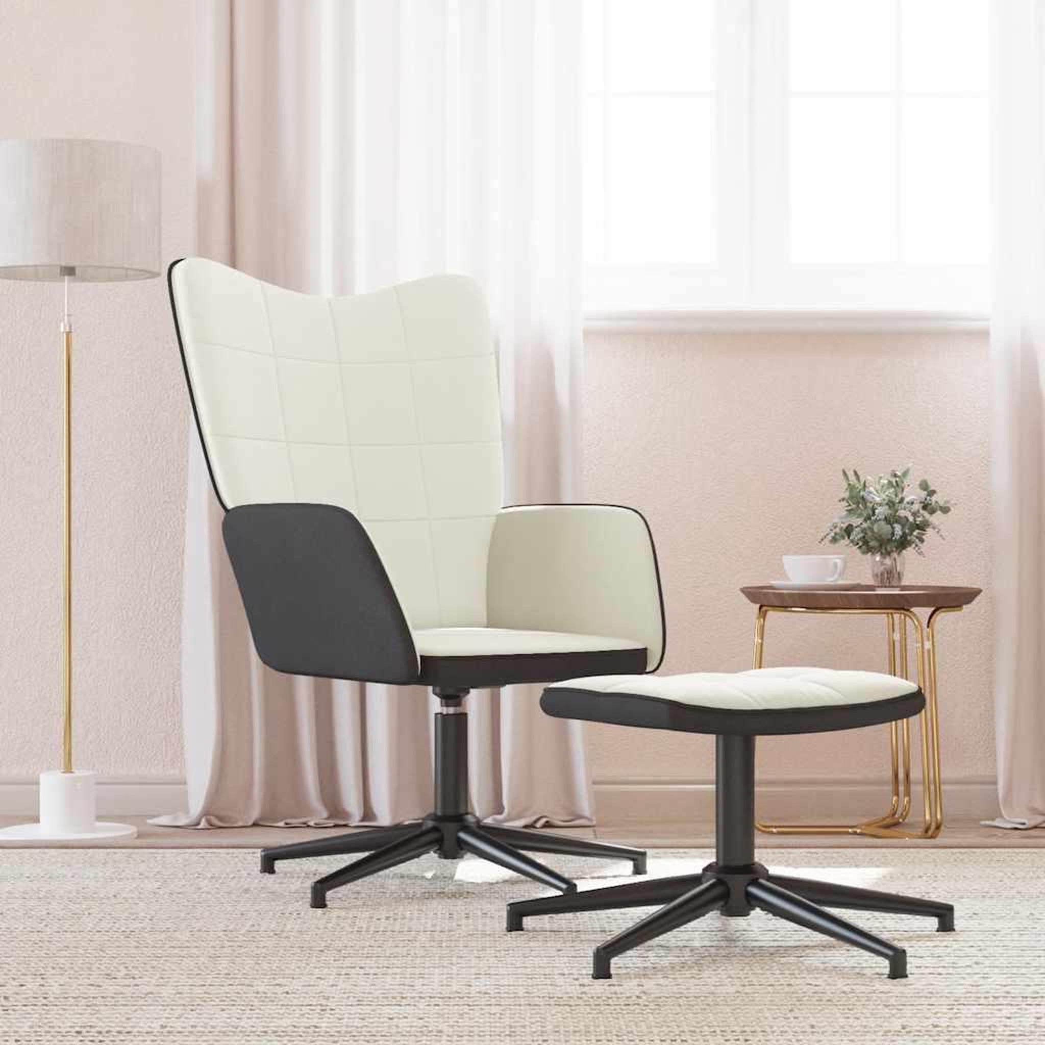 VIDAXL Chaise de relaxation avec tabouret Blanc creme Velours et PVC