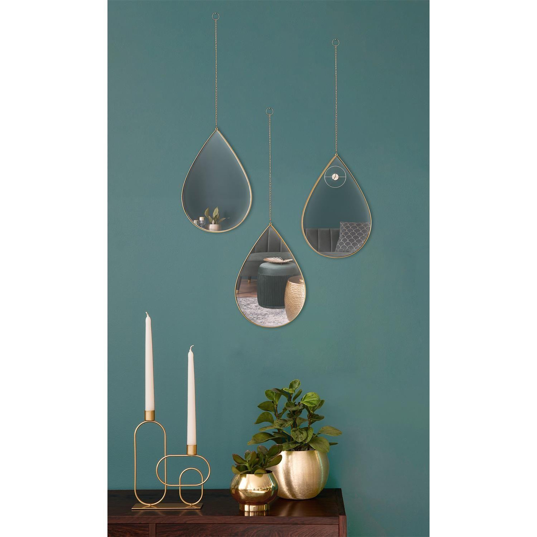 Voir la diapositive 4 : The Home Deco Factory Lot de 3 miroirs gouttes 19,1x27,2cm - Doré
