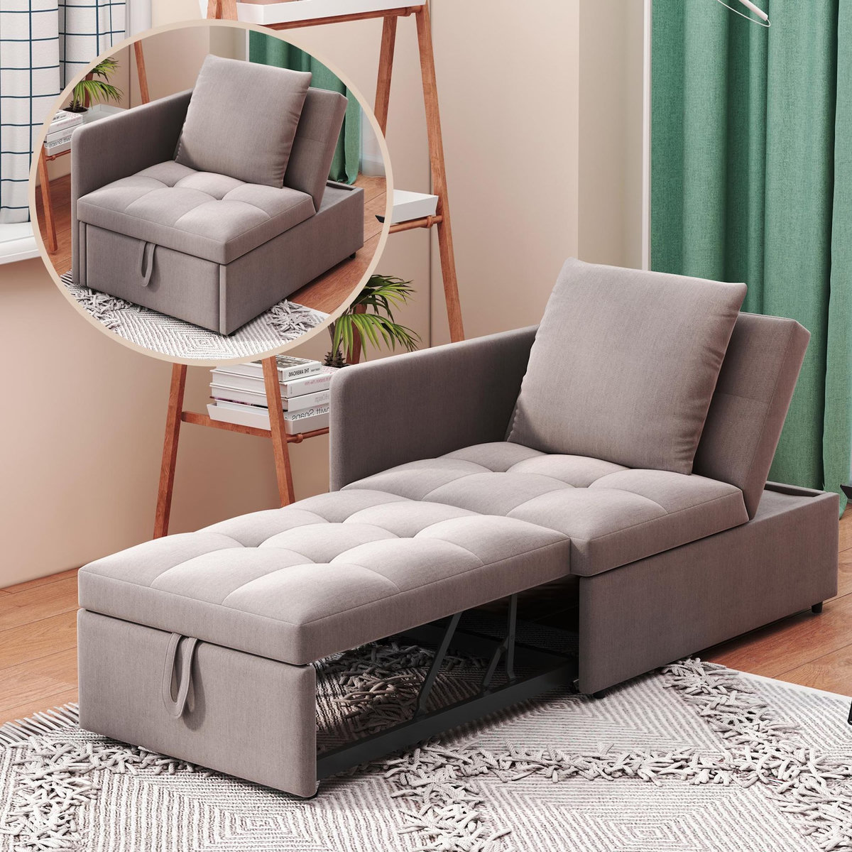 MERAX Canapé droit convertible 1 pl lin gris