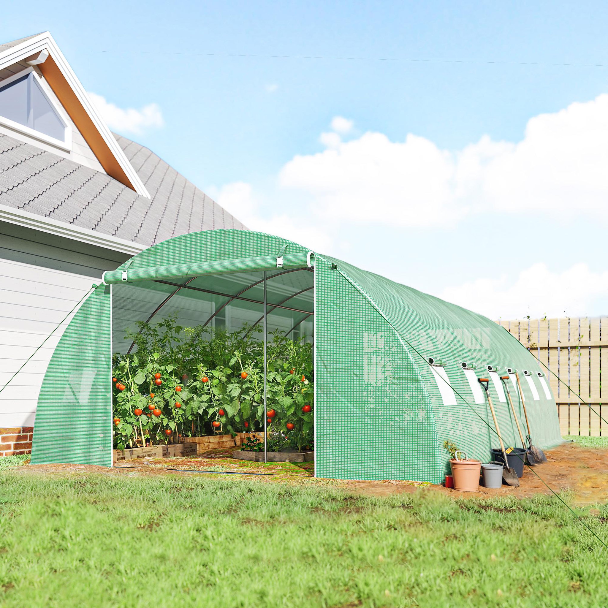 Voir la diapositive 6 : OUTSUNNY Serre tunnel de jardin acier galvanisé ø25mm bâche pe vert