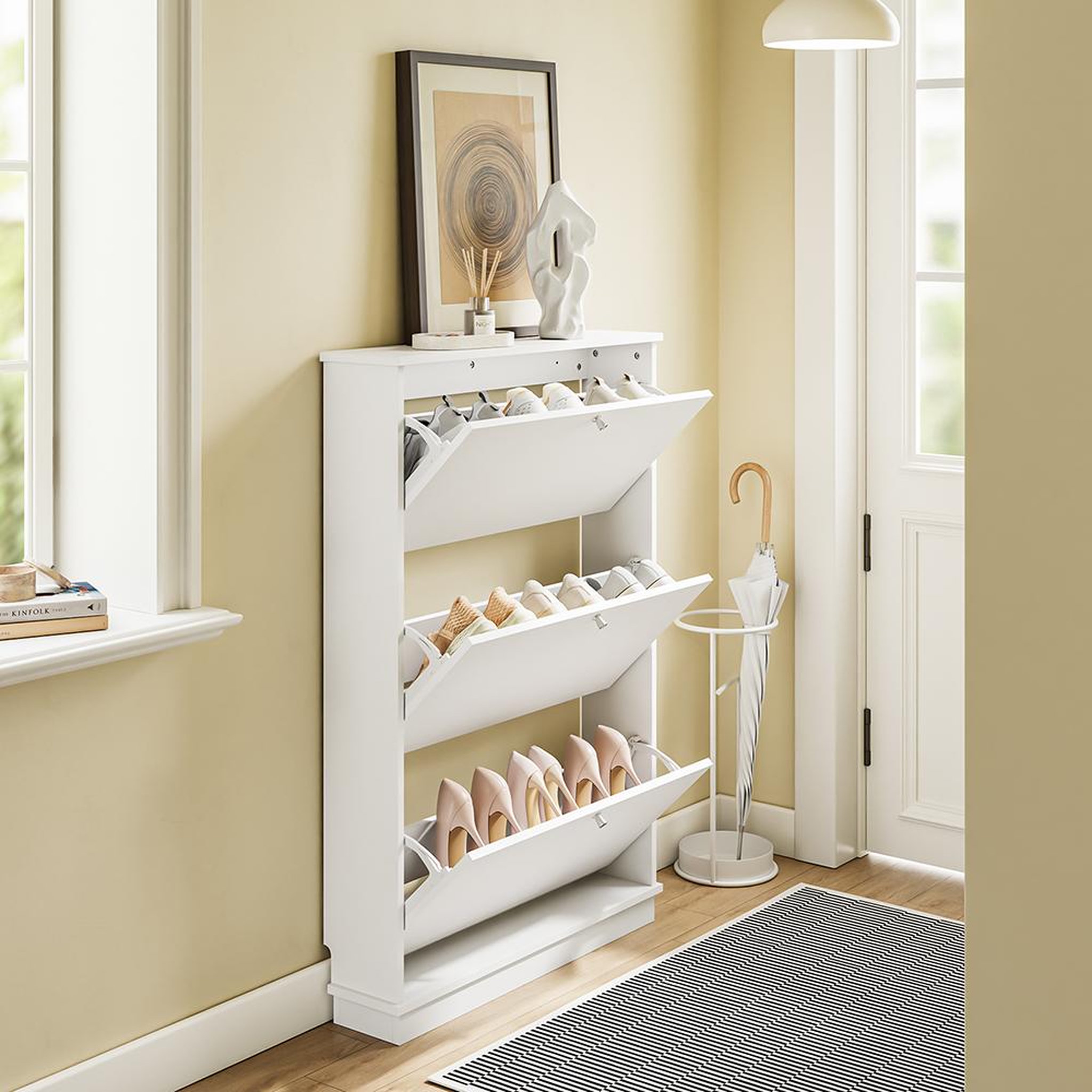 Voir la diapositive 4 : SOBUY Armoire à chaussures Blanc 76x18x113cm FSR215-W
