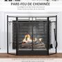 Voir la diapositive 4 : HOMCOM Pare-feu large pour cheminée ou poêle - pare-étincelles serviteur de cheminée 2 en 1 avec accessoires - 3 volets pliables et porte - acier métal noir