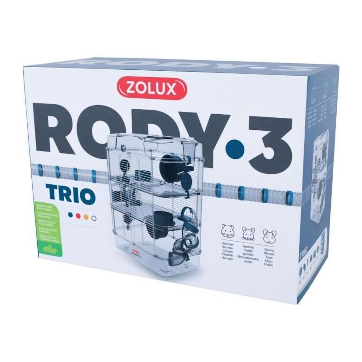 Zolux Cage sur 3 étages - ZOLUX - Rody3 trio - Pour hamsters, souris et gerbilles - L 41 x p 27 x h 53 cm - Bleu