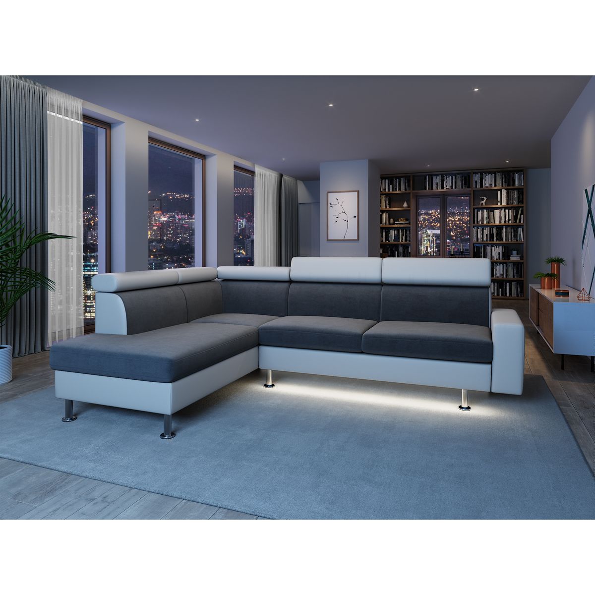 Canapé d'angle 4-5 places fixe avec LED - TOMY - Angle gauche