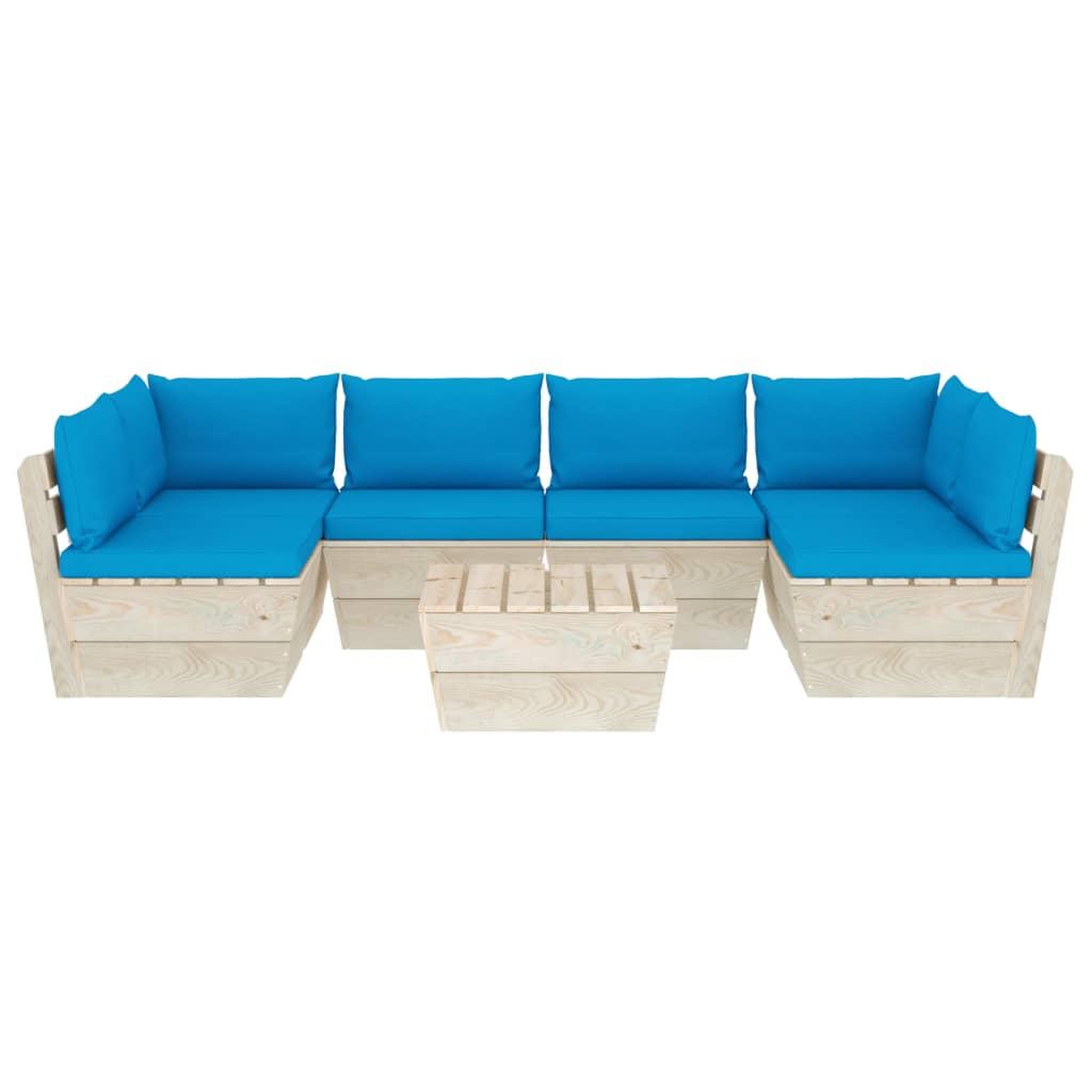Voir la diapositive 3 : VIDAXL Salon de jardin palette 7 pcs avec coussins bois d'epicea