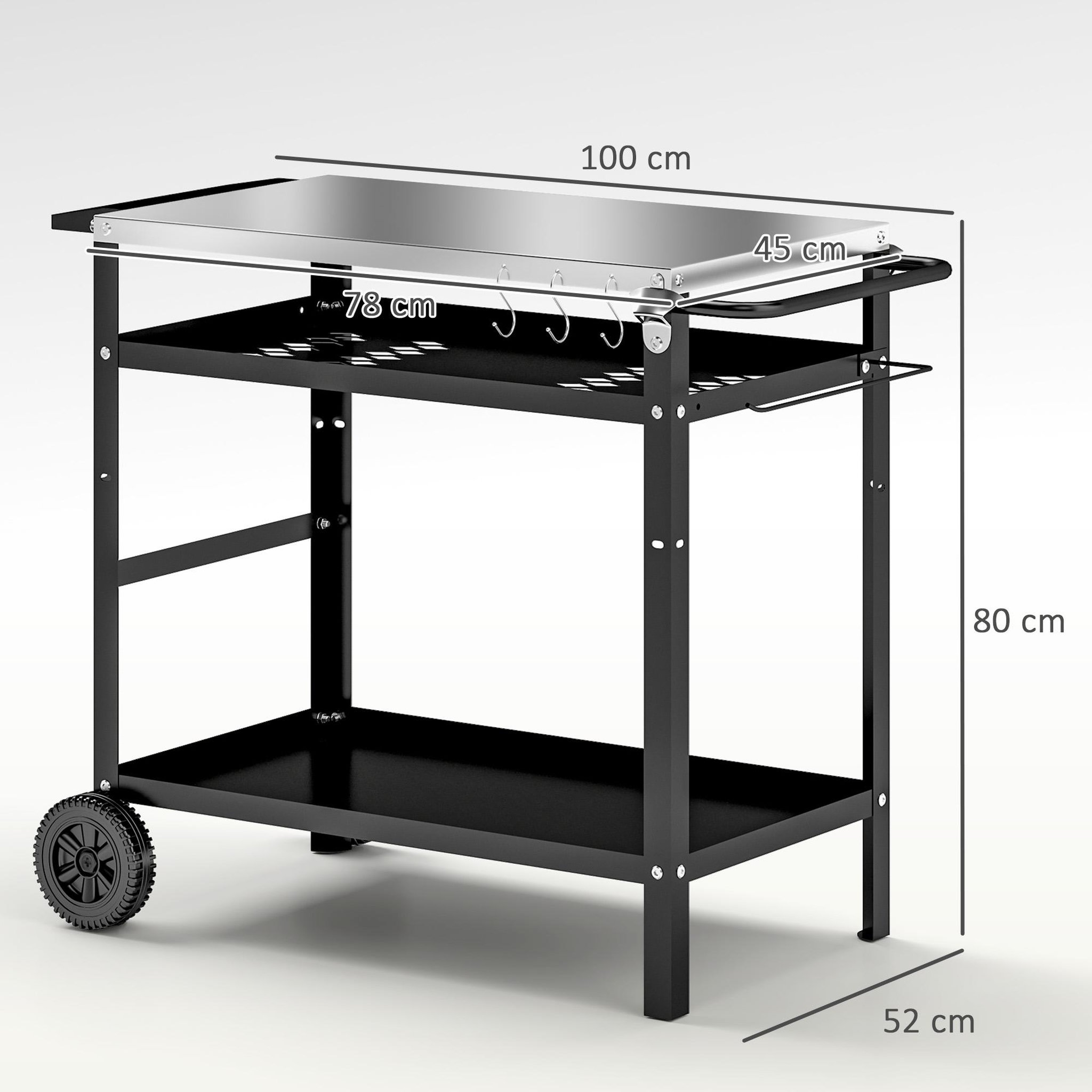 Voir la diapositive 3 : OUTSUNNY Desserte extérieure - desserte de jardin - 2 étagères, tablette condiments plateau acier inox. housse