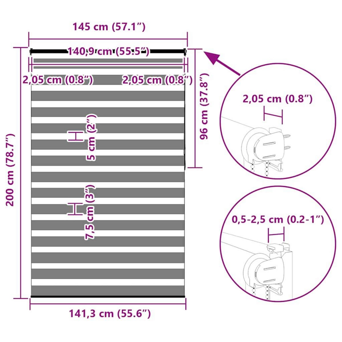 VIDAXL Store zebre marron 145x200cm largeur du tissu 140,9cm polyester