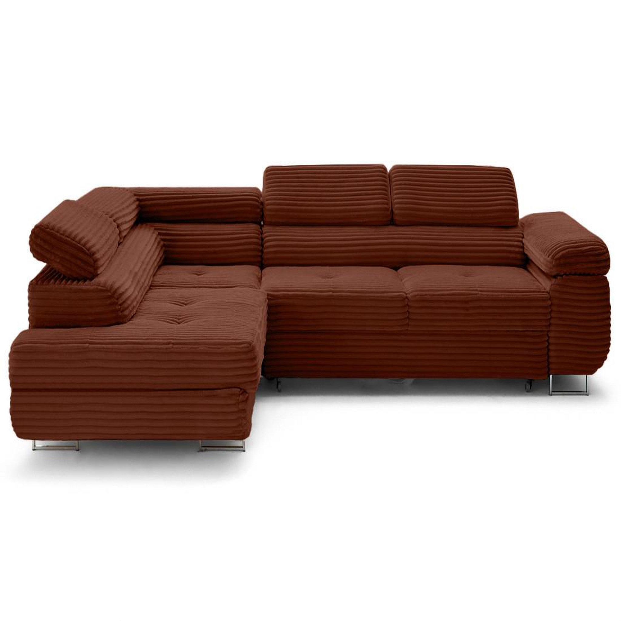 Voir la diapositive 1 : LISA DESIGN Zaria - canapé d'angle gauche 5 places convertible avec coffre et têtières en velours côtelé grosses côtes