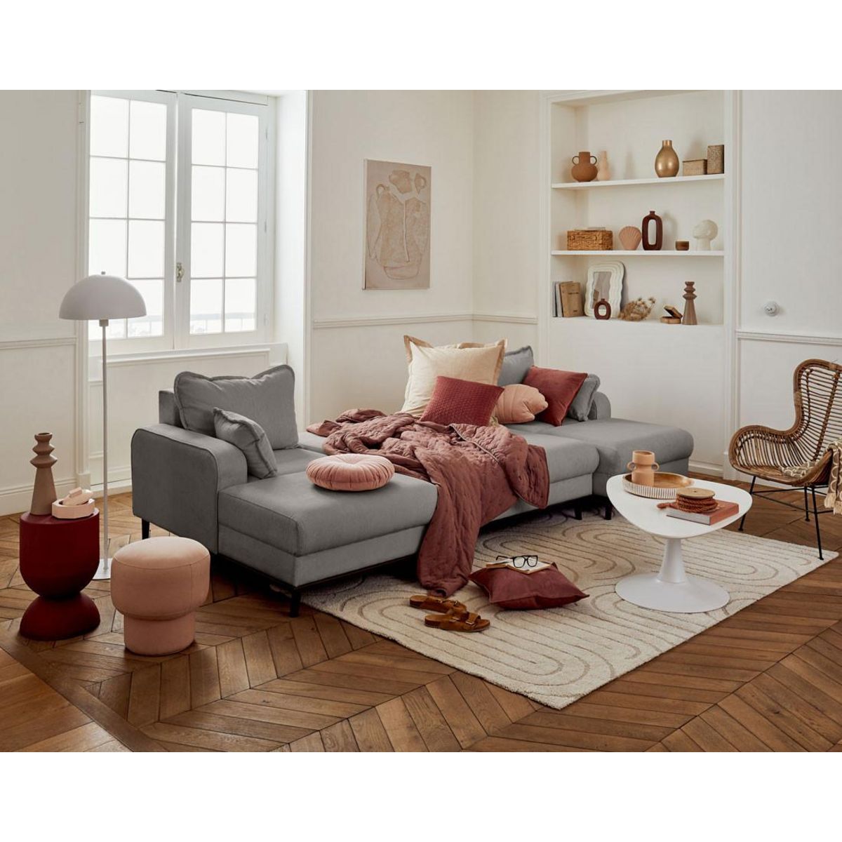 LISA DESIGN Albane - canapé panoramique en u - 7 places - convertible avec coffre - en velours côtelé