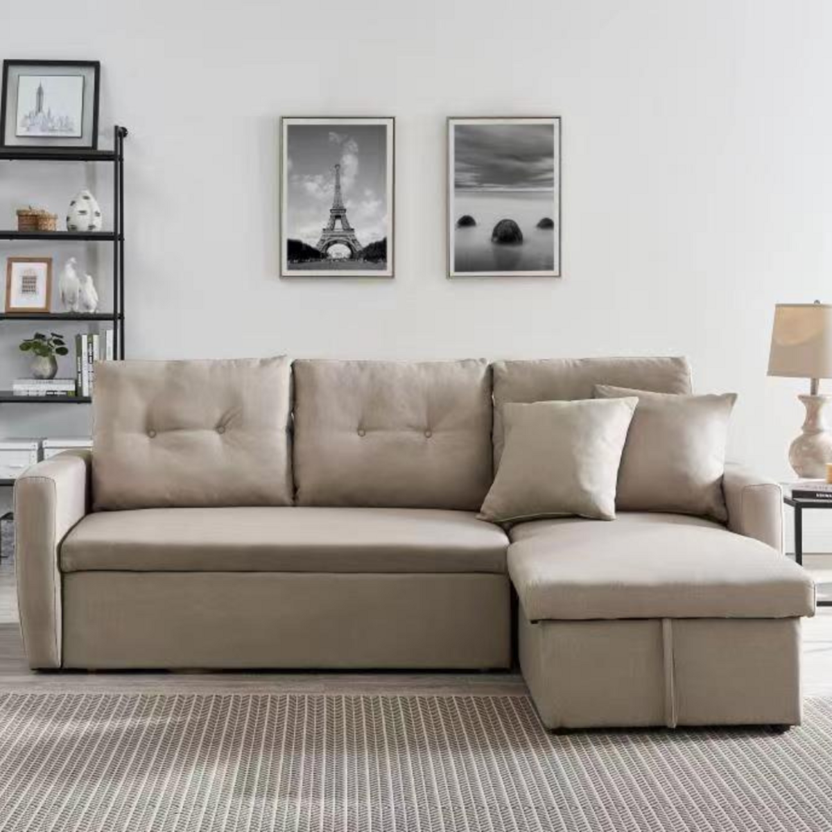 CONCEPT USINE Canapé d'angle 4 places convertible beige MALMO