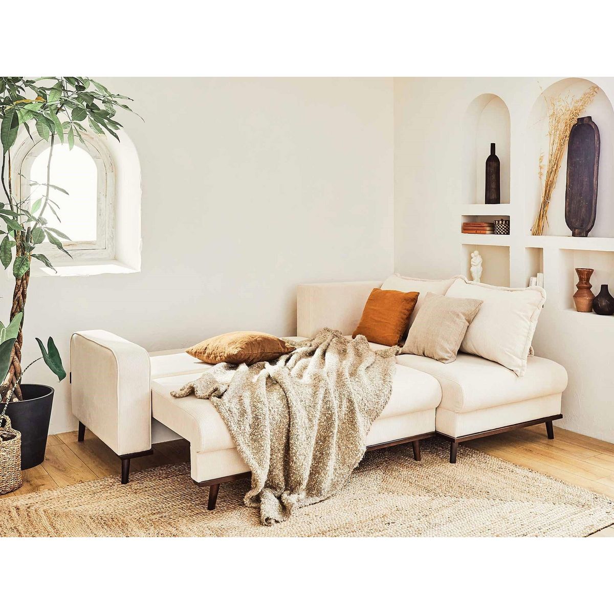 LISA DESIGN Albane - canapé d'angle droit - 4 places - convertible avec coffre - en velours côtelé