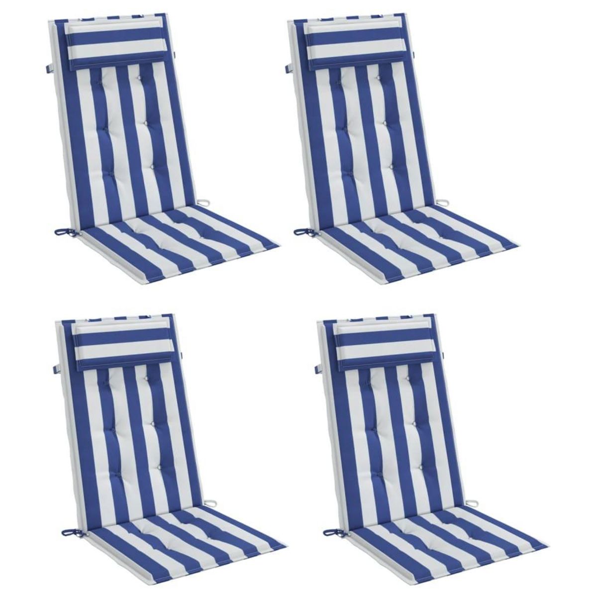 VIDAXL Coussins de chaise a dossier haut lot de 4 rayures bleu/blanc