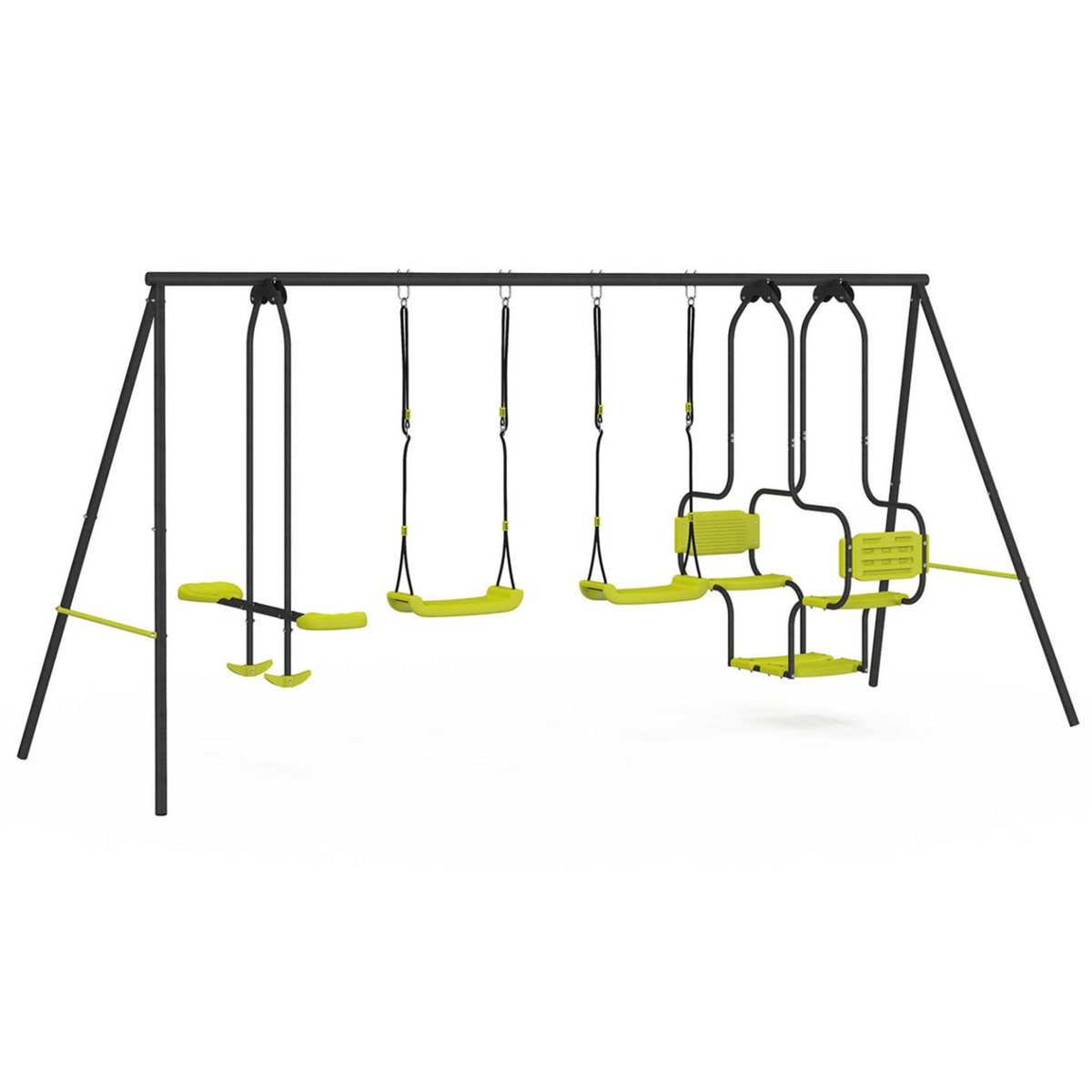 ID MARKET Balançoire 4 agrès portique avec 2 balançoires, nacelle et face à face