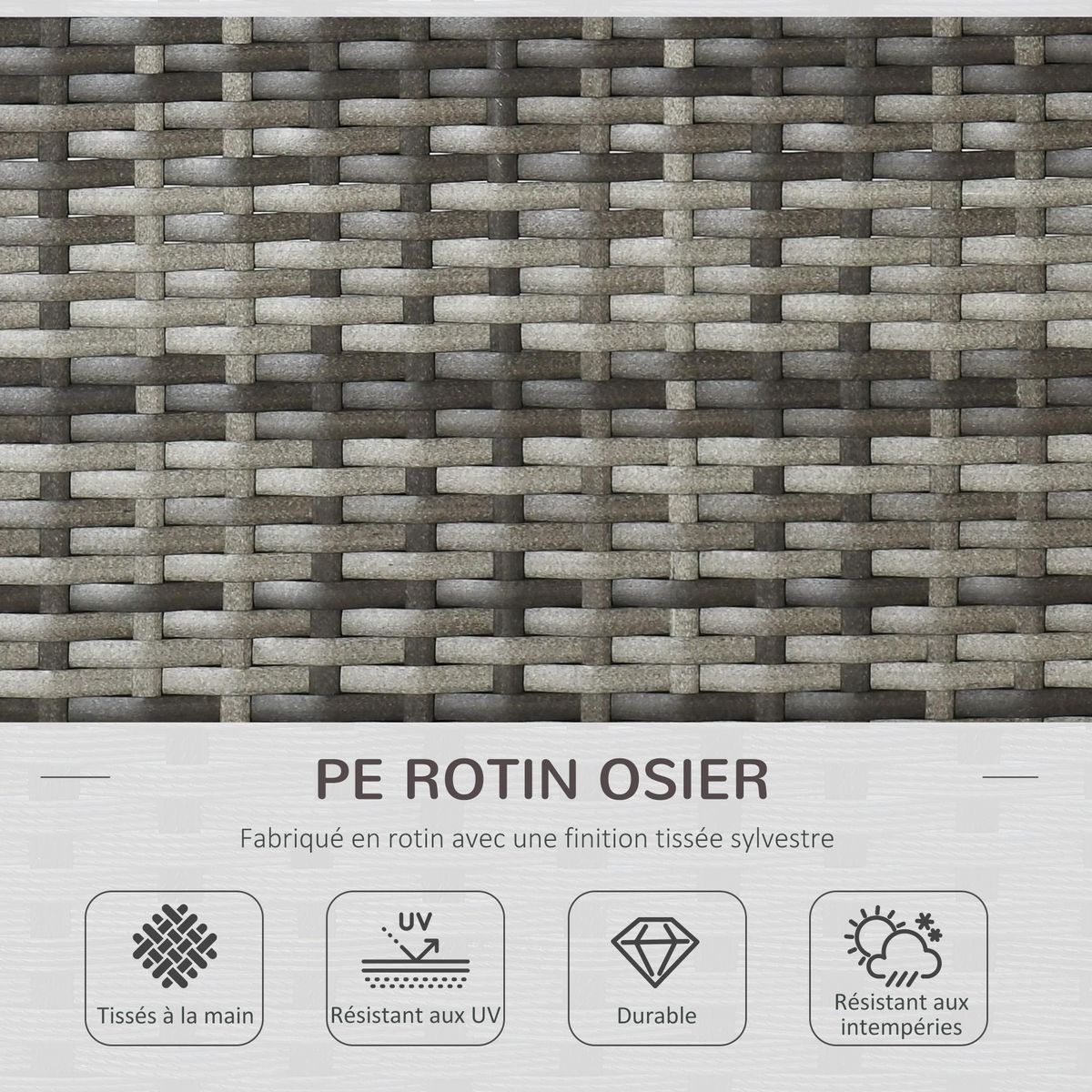 OUTSUNNY Ensemble salon de jardin 7 pièces modulables - table basse plateau verre trempé, coussins déhoussables - résine tressée grise