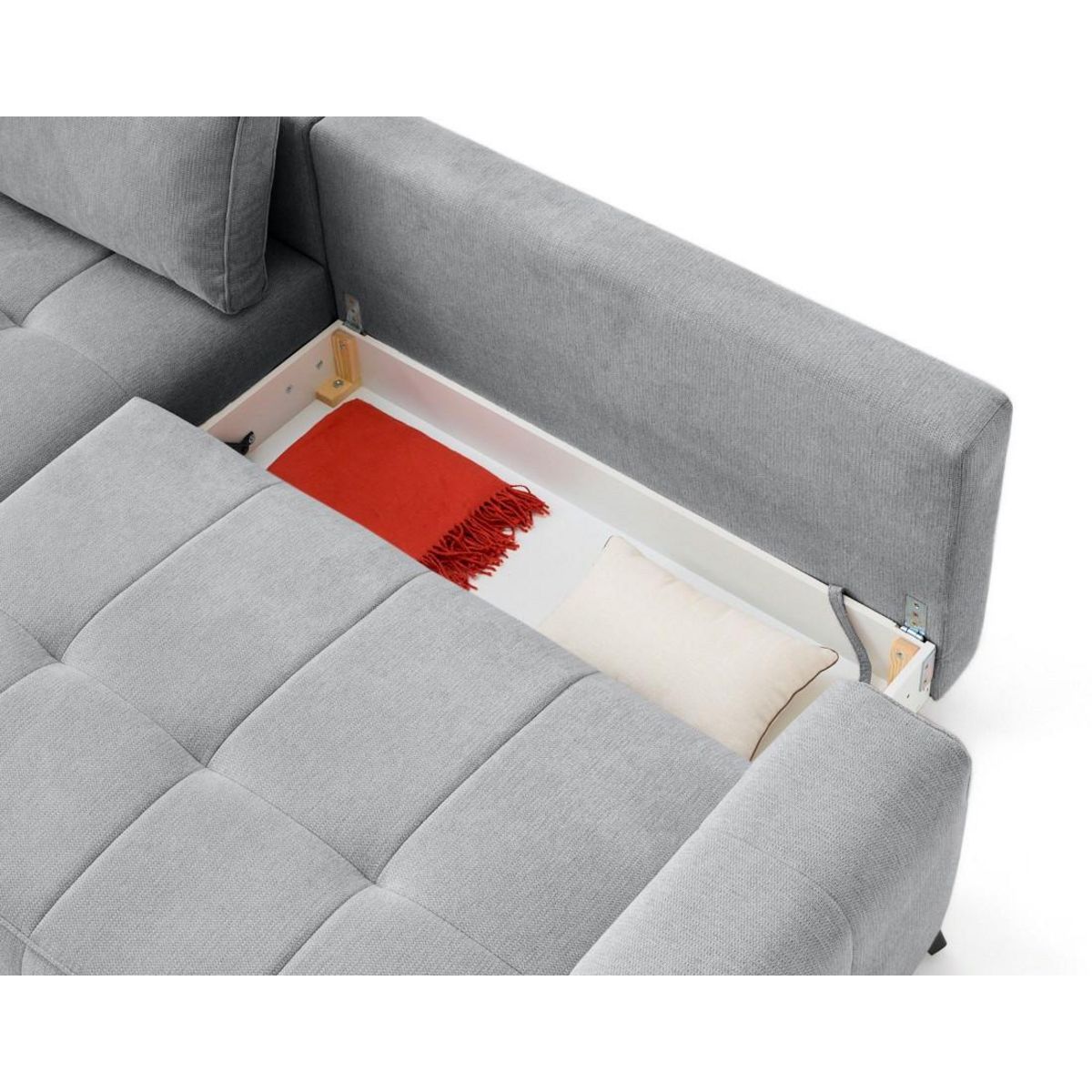 BEST MOBILIER Rimini - canapé d'angle gauche 4 places convertible avec coffre en tissu texturé