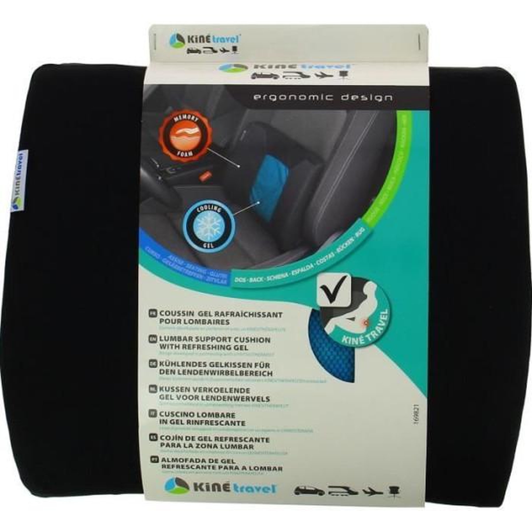 Voir la diapositive 4 : KINE TRAVEL Coussin lombaire + gel - kine travel - 169821 - noir et bleu