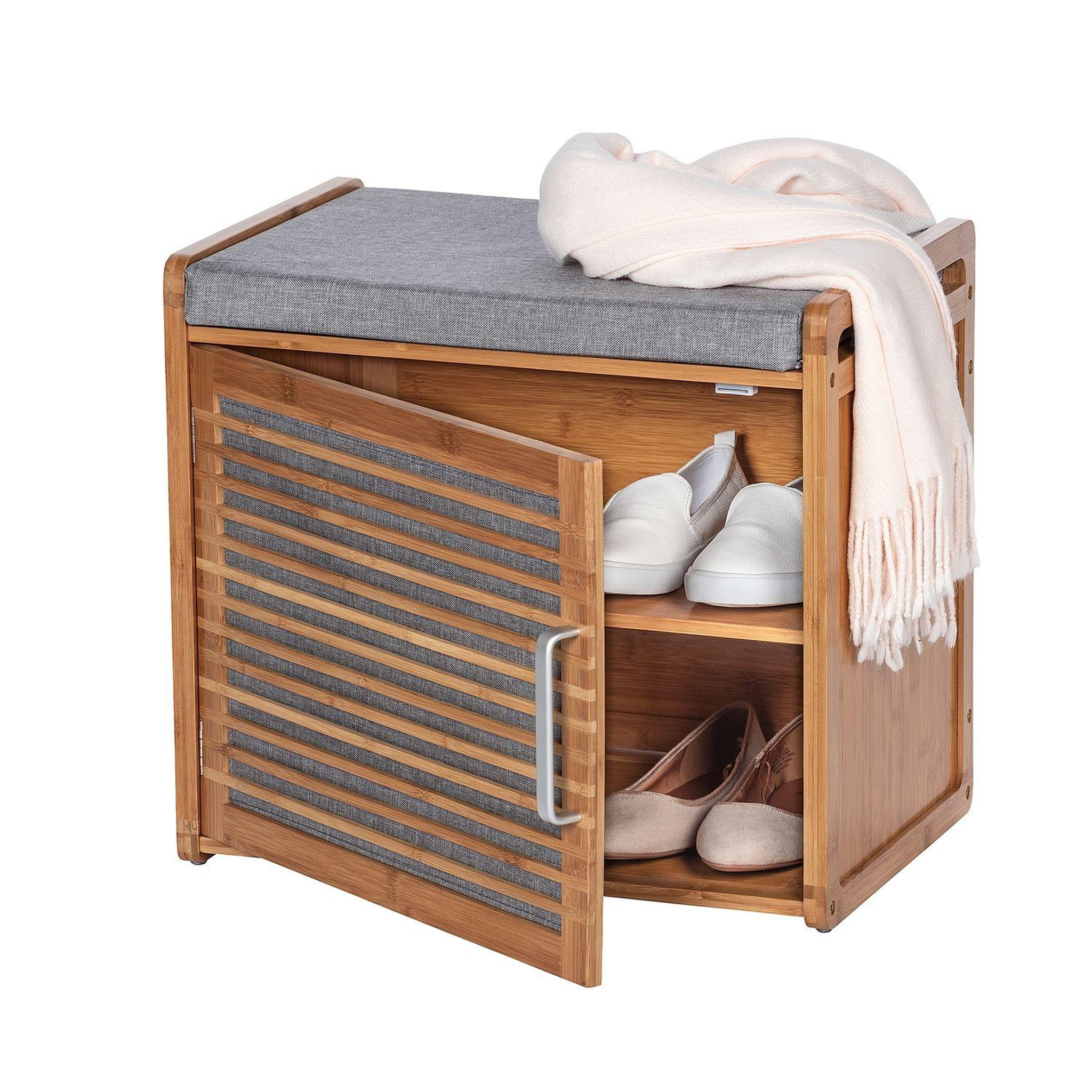 Voir la diapositive 5 : Wenko Banc armoire de salle de bain en bambou bahari - l. 50 x h. 45 cm - gris