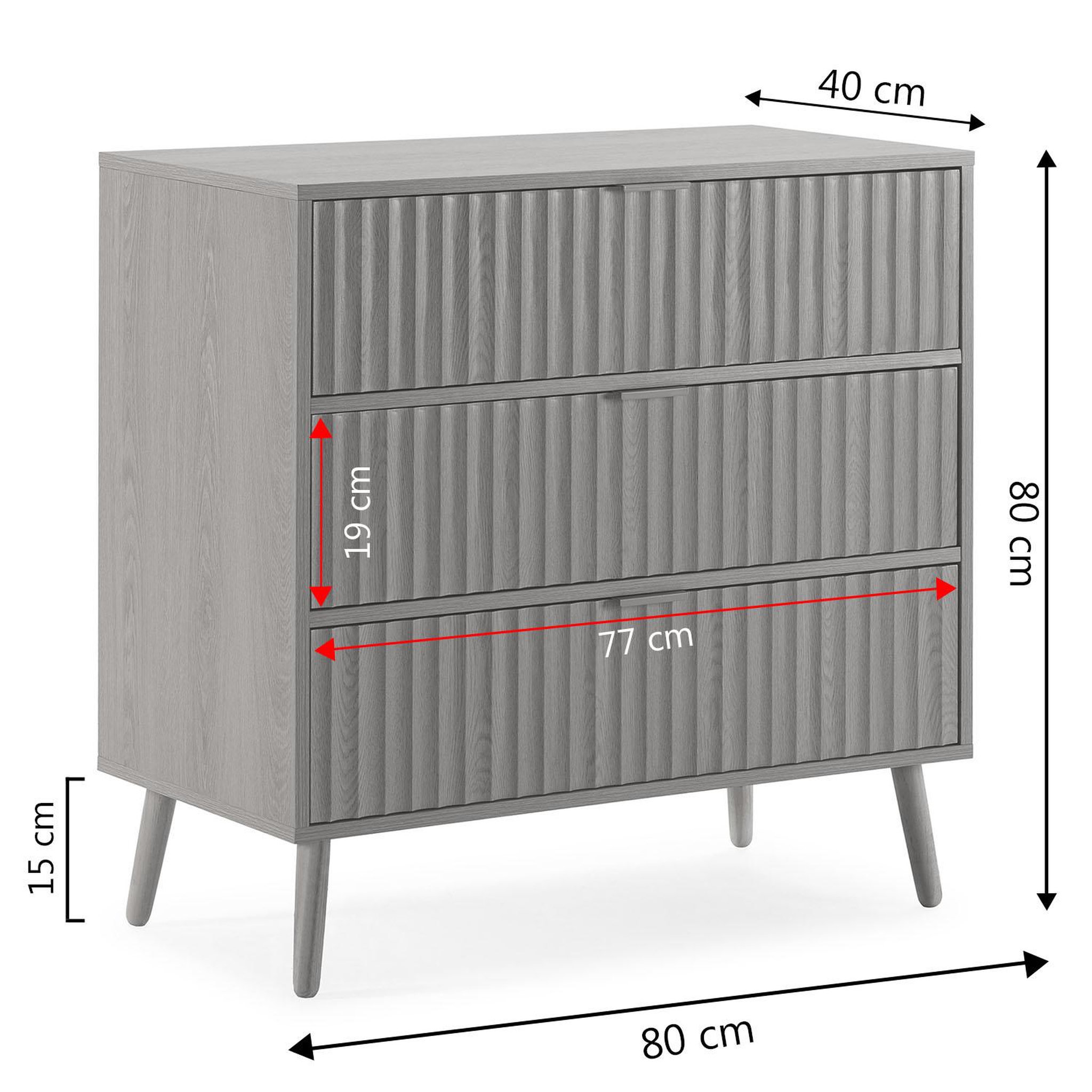 Voir la diapositive 5 : VS VENTA-STOCK Commode de nuit Lluvia 3 tiroirs coloris chêne, largeur 80 cm