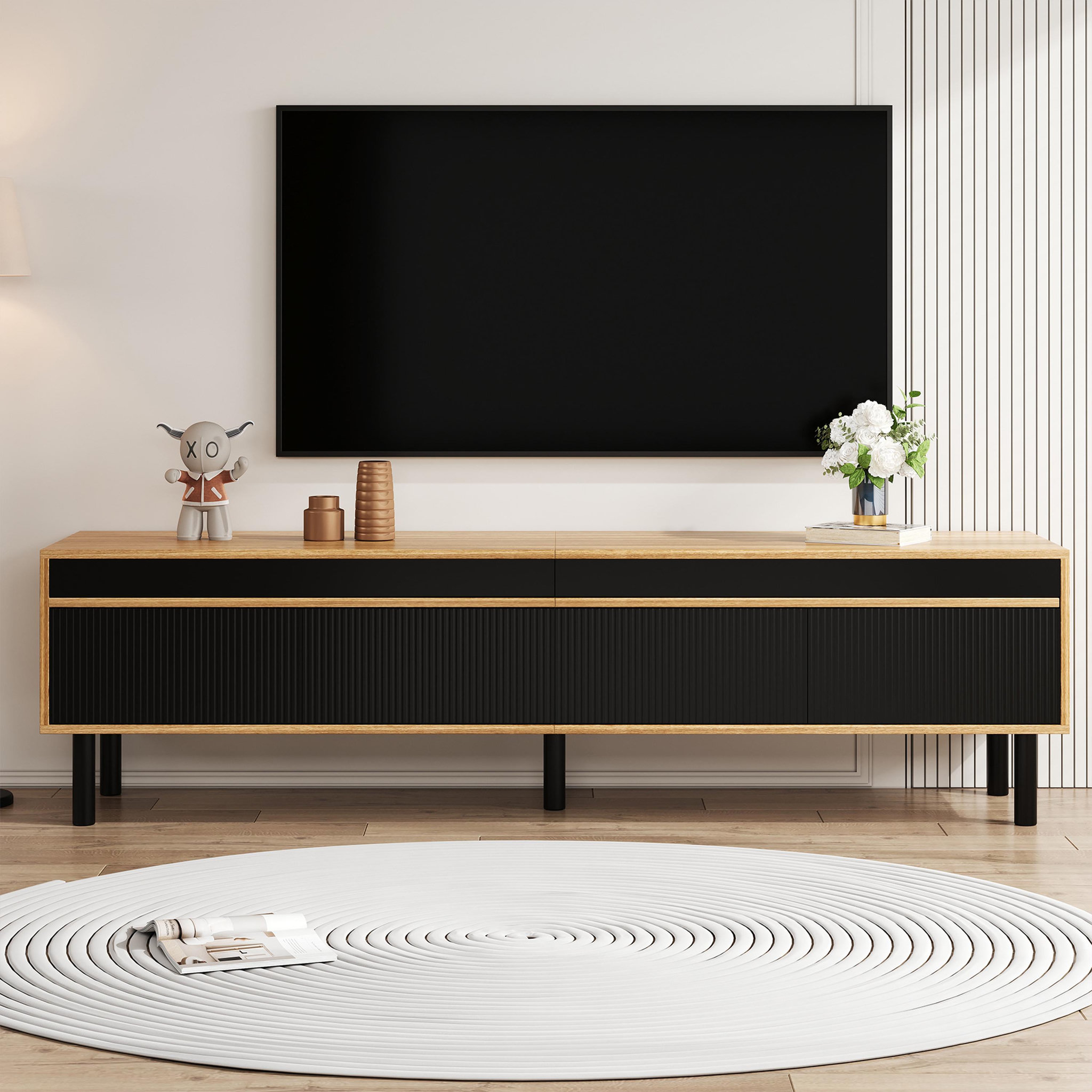 Voir la diapositive 2 : MERAX Meuble tv naturel+noir 170 cm panneau de particules
