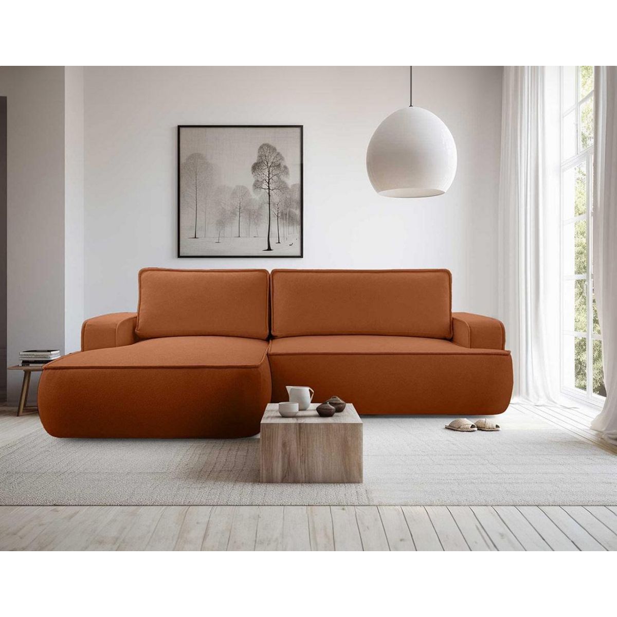 BEST MOBILIER Nessino - canapé d'angle gauche 4 places - convertible avec coffre - en tissu texturé