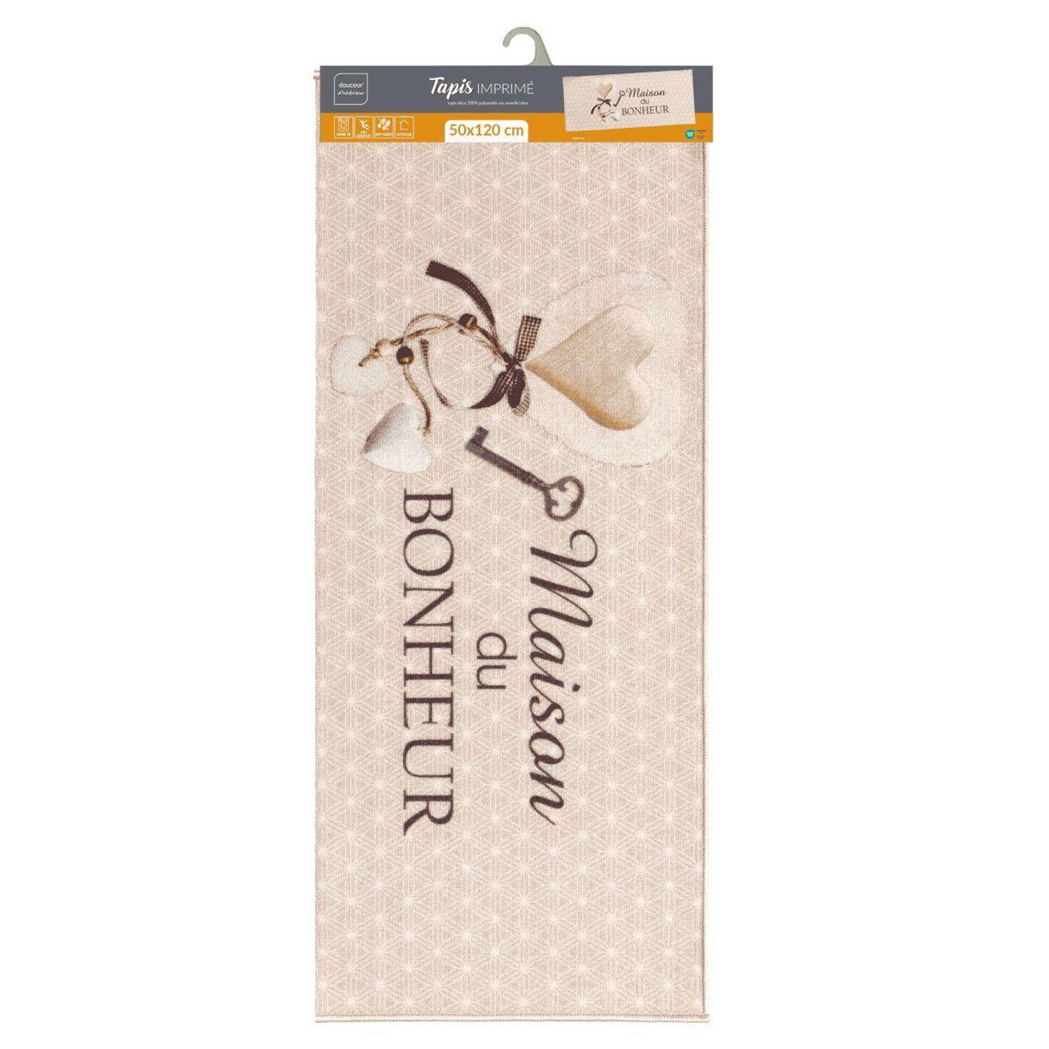 Voir la diapositive 5 : Douceur d'Intérieur Tapis déco imprimé  happiness  50x120cm beige