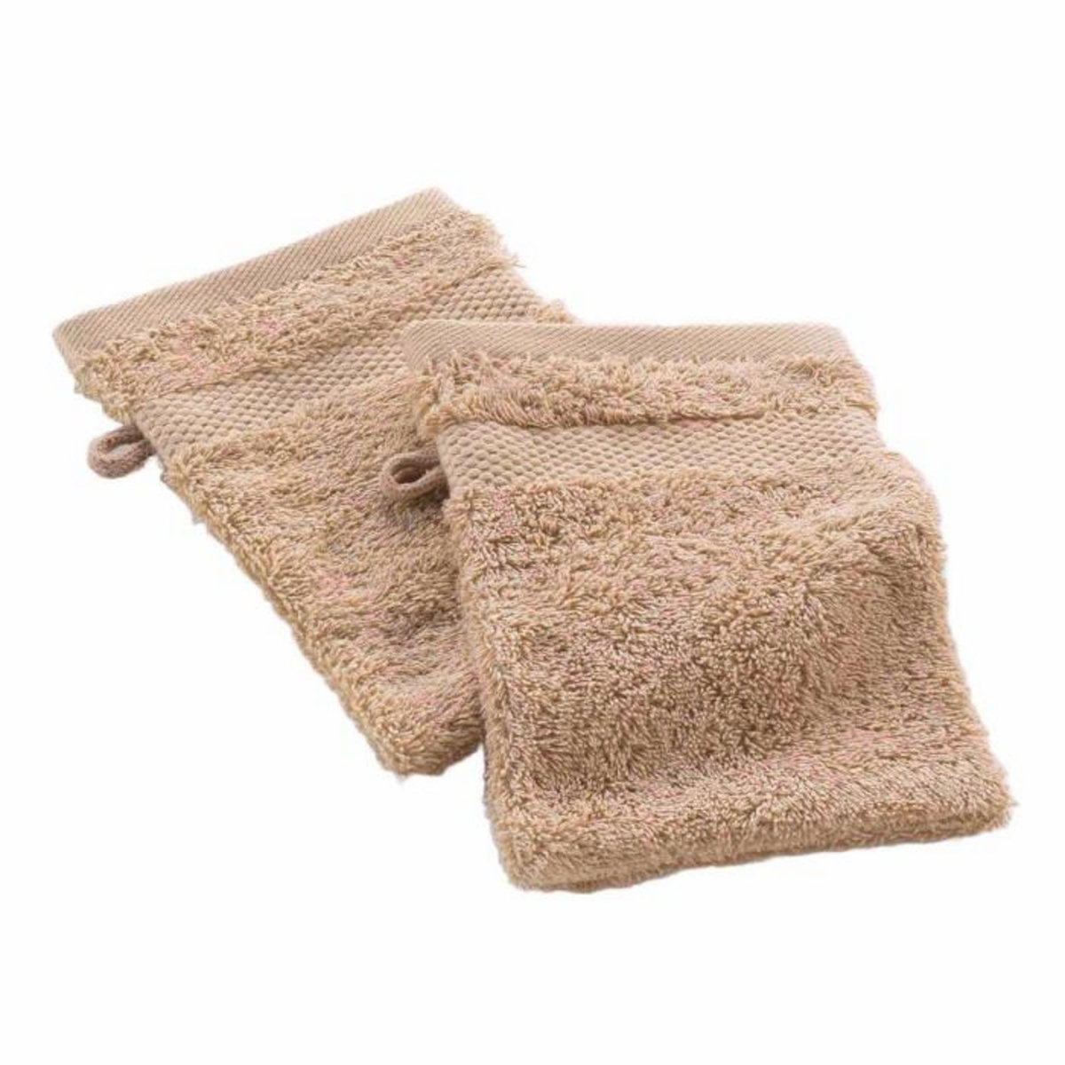 Paris Prix Lot de 2 Gants de Toilette  Elegance  15x21cm Noisette