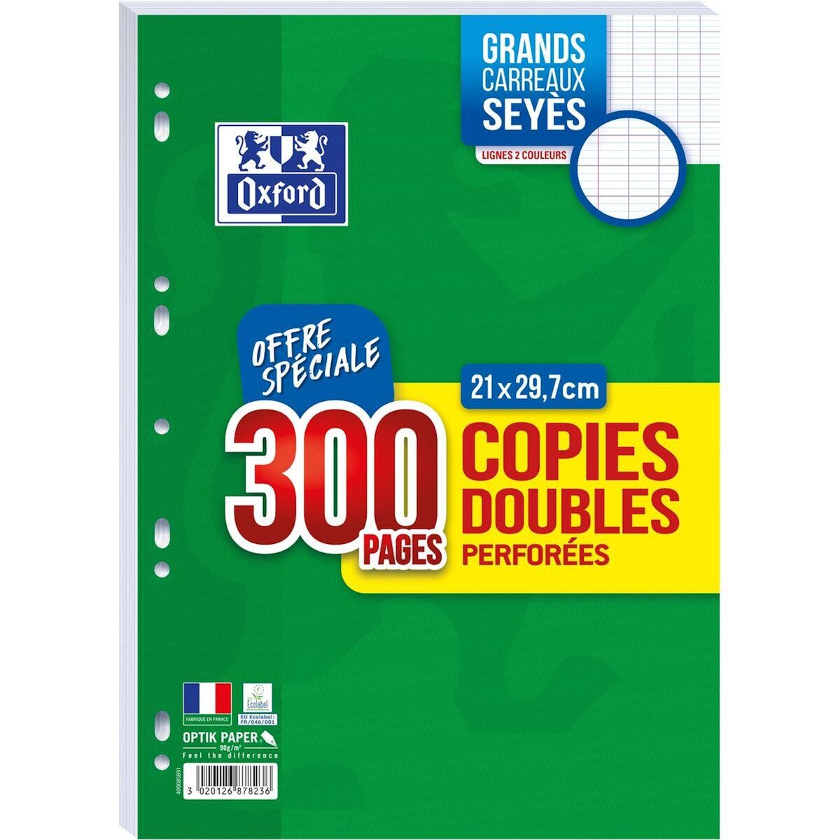 OXFORD Copies doubles 300 pages 21x29,7cm grands carreaux Seyes perforées