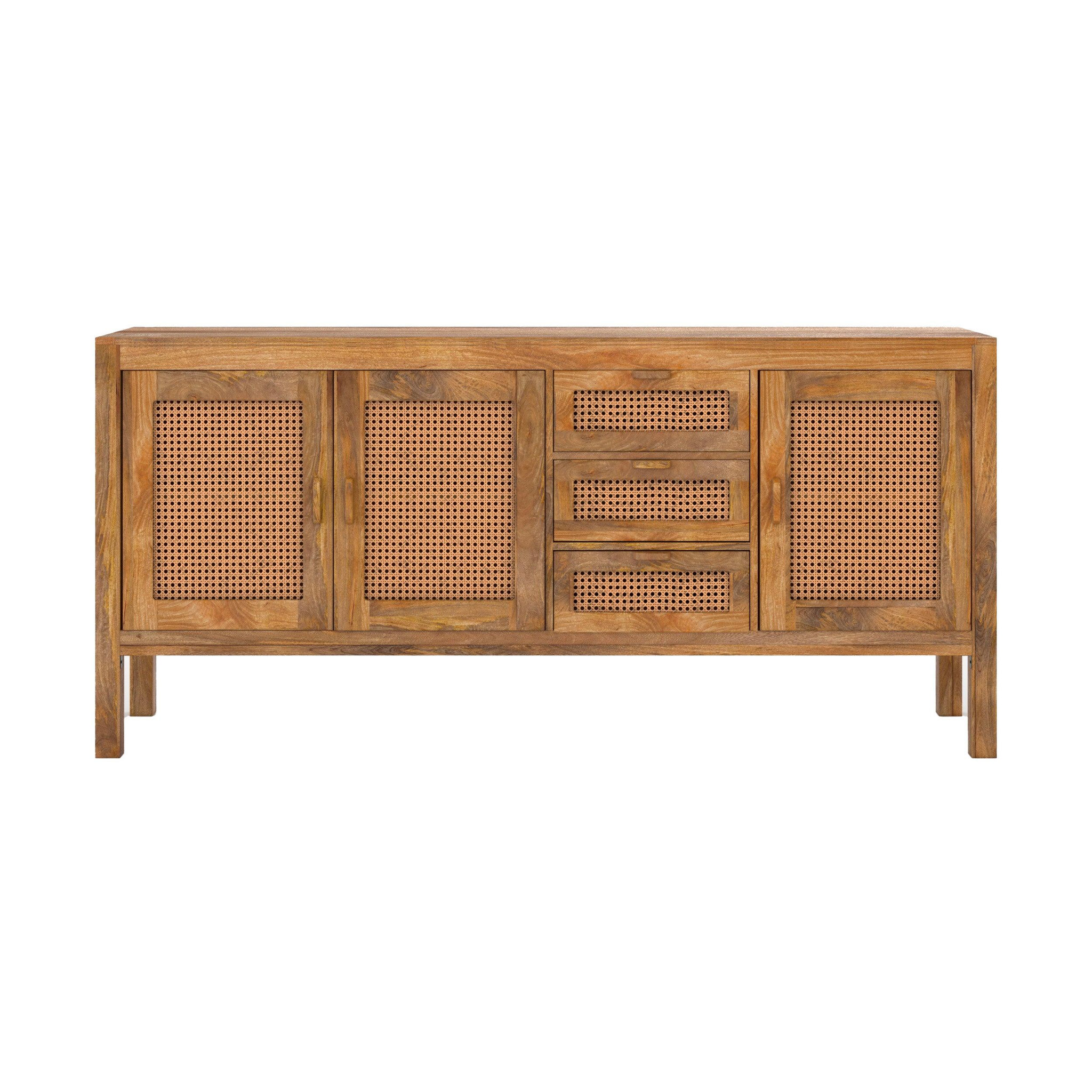 MAISON PAVANE Buffet 3 portes et 3 tiroirs en bois de manguier et cannage-tiki