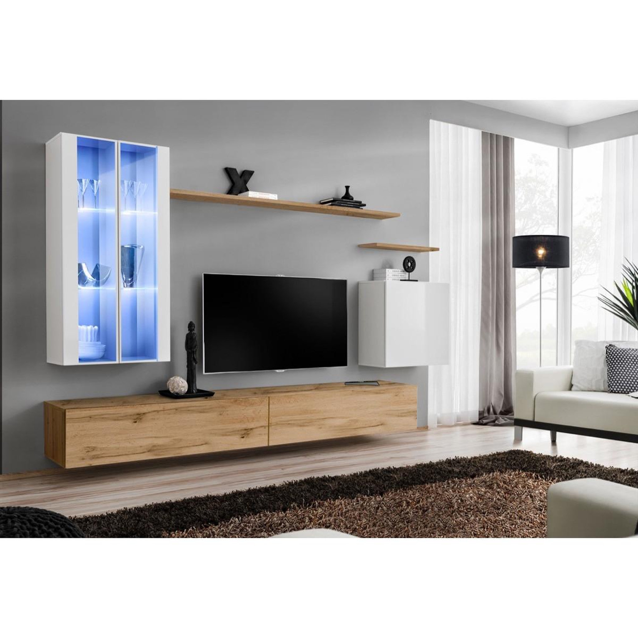 Paris Prix Meuble tv mural design  switch xii  270cm blanc & naturel