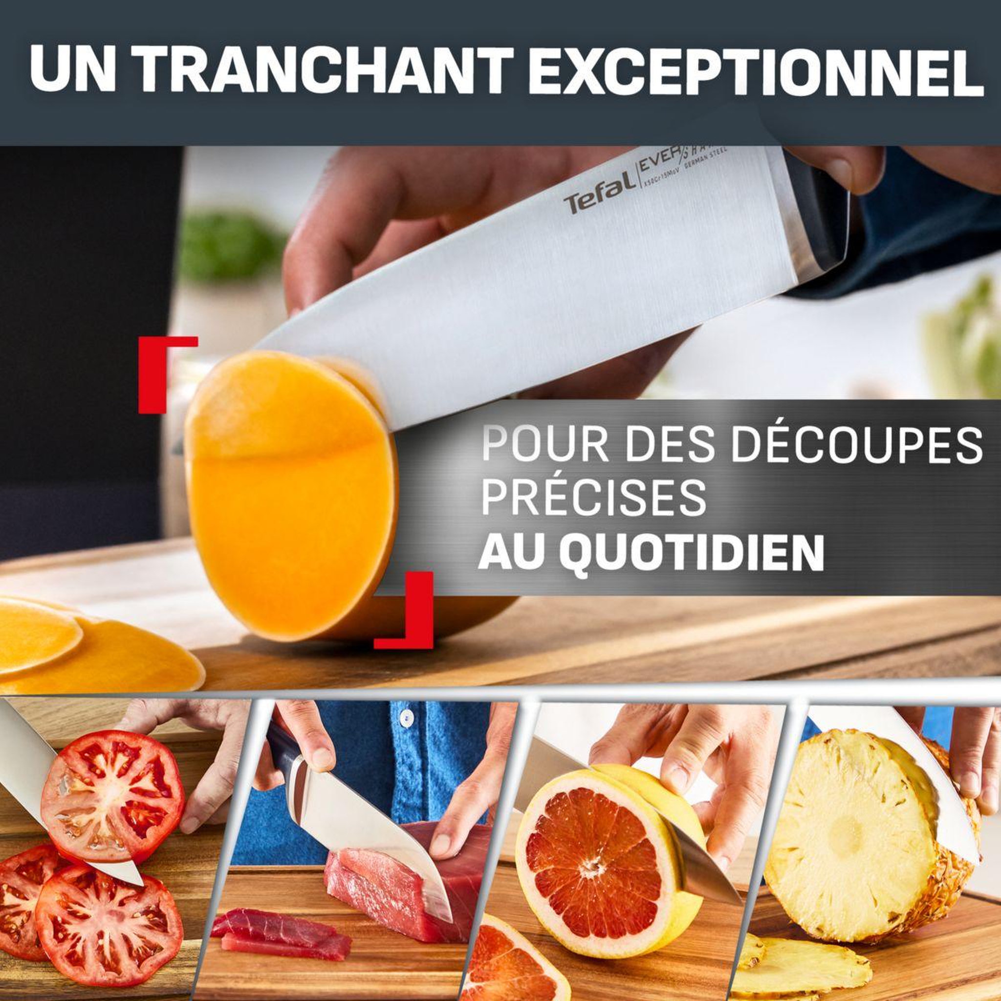 Voir la diapositive 5 : TEFAL Couteau chef EverSharp Pro 16.5cm avec aiguiseur