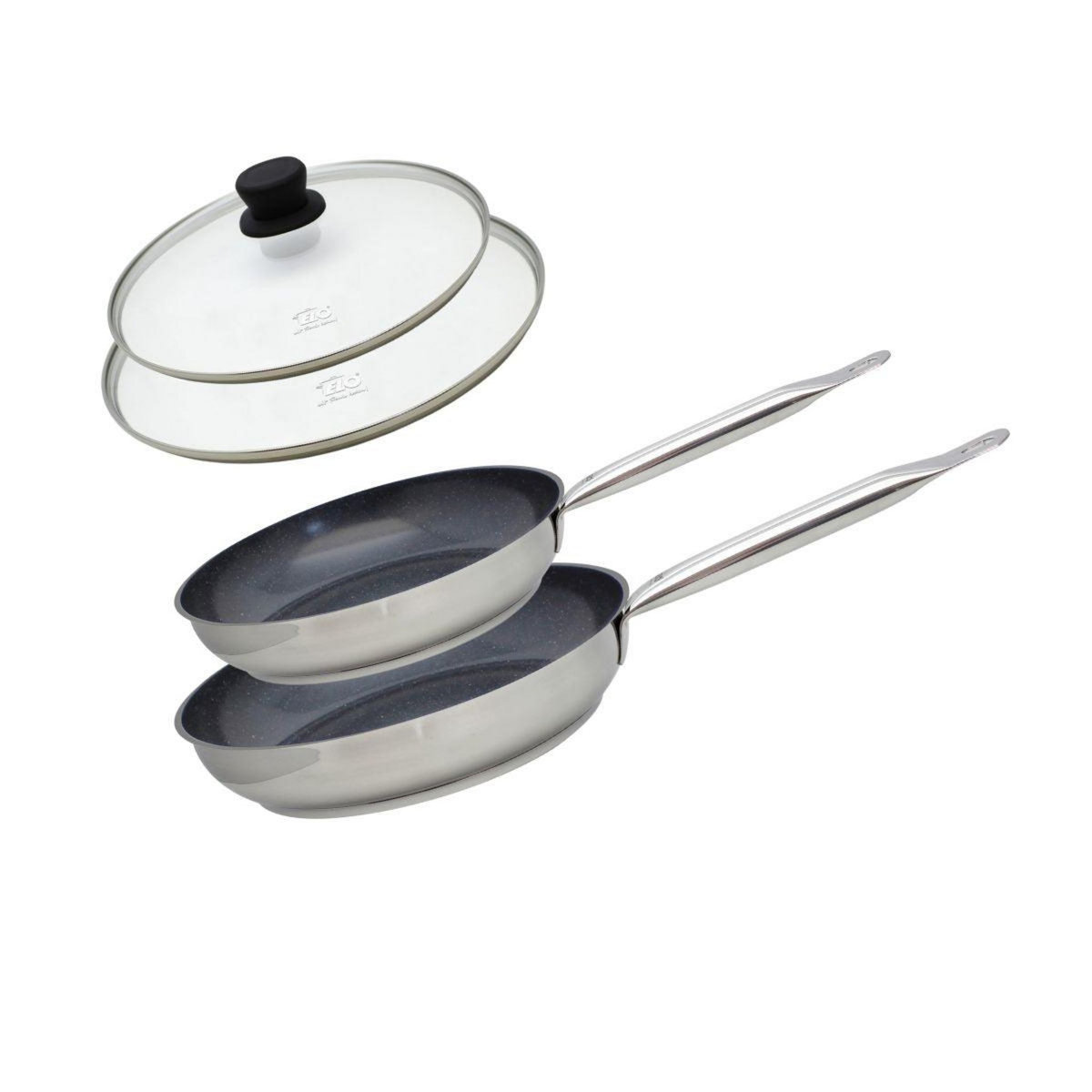 ELO Set de 2 Poêles 24 et 28 cm céramique sans PFAS et 2 couvercles en verre Profi Therm Platinum Elo