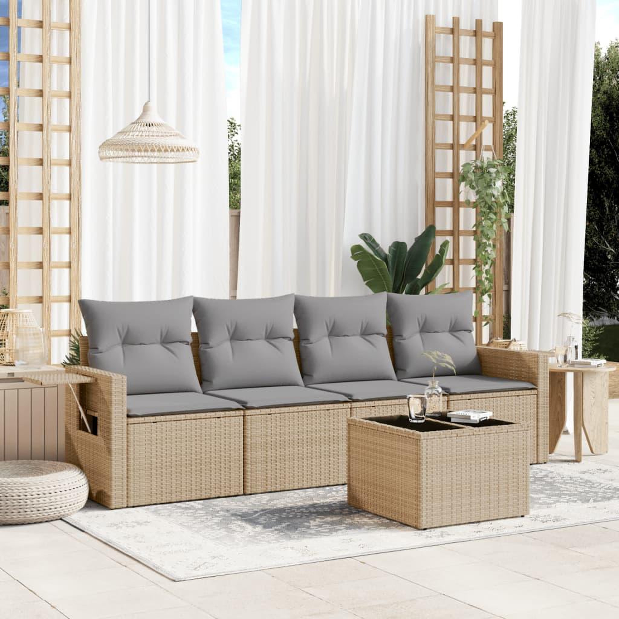 VIDAXL Salon de jardin avec coussins 5 pcs beige resine tressee