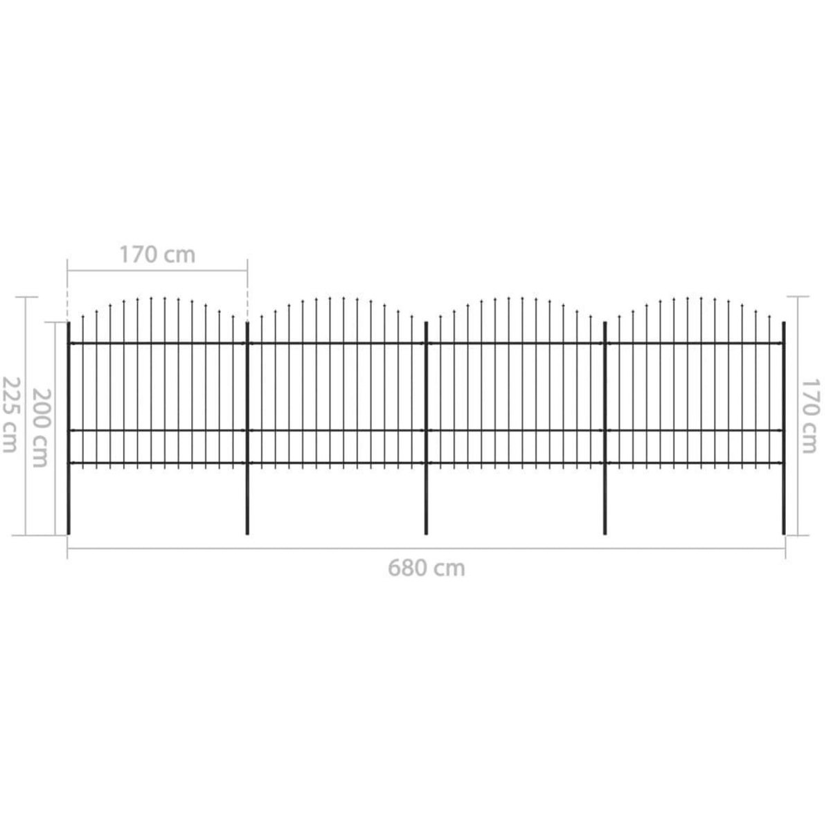 VIDAXL Cloture de jardin a dessus en lance Acier (1,5-1,75)x6,8 m Noir