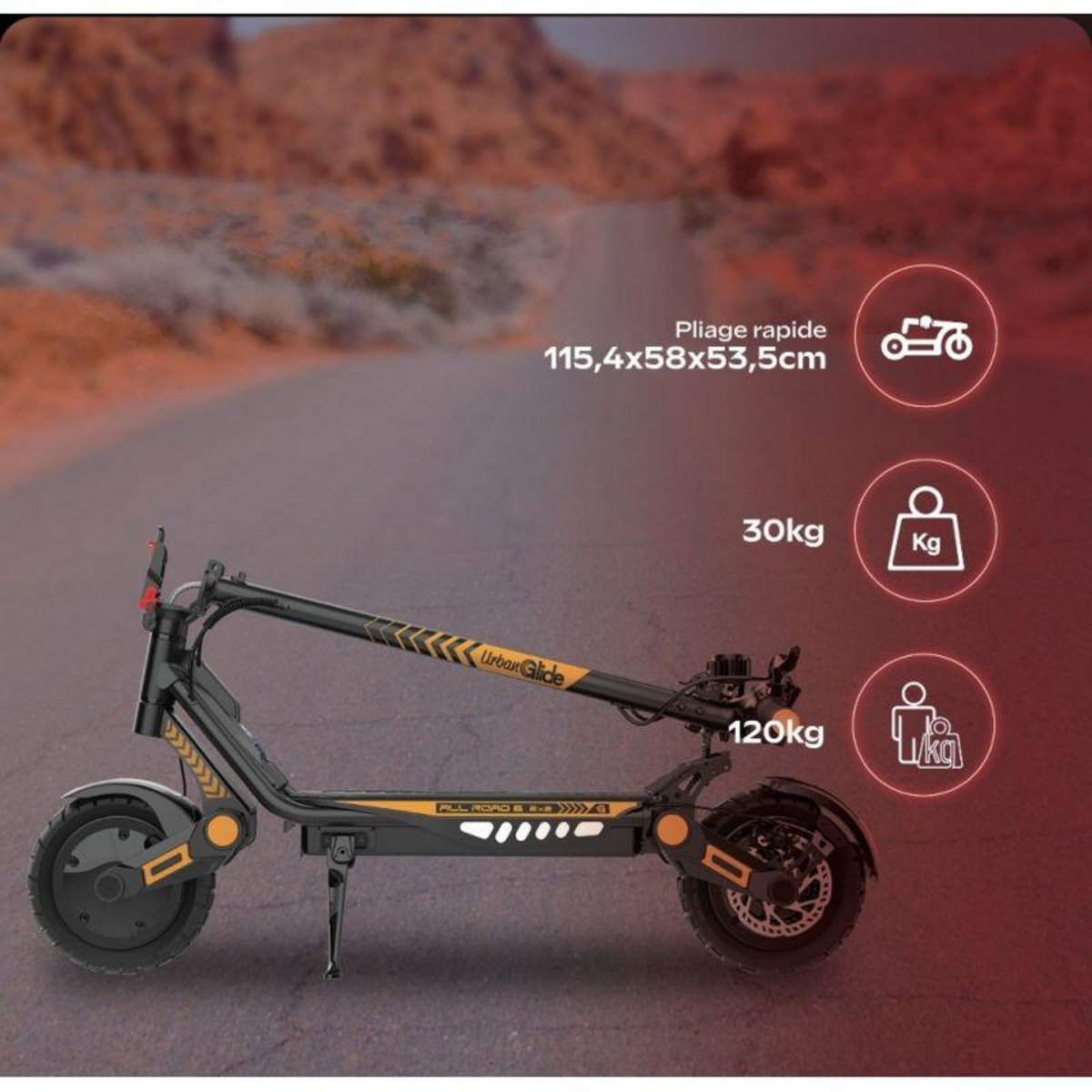 URBANGLIDE URBANGLIDE All Road 6 2x2 – Trottinette Électrique 800W x2, Batterie 48V 18,2Ah, 80km d'Autonomie, 25km/h