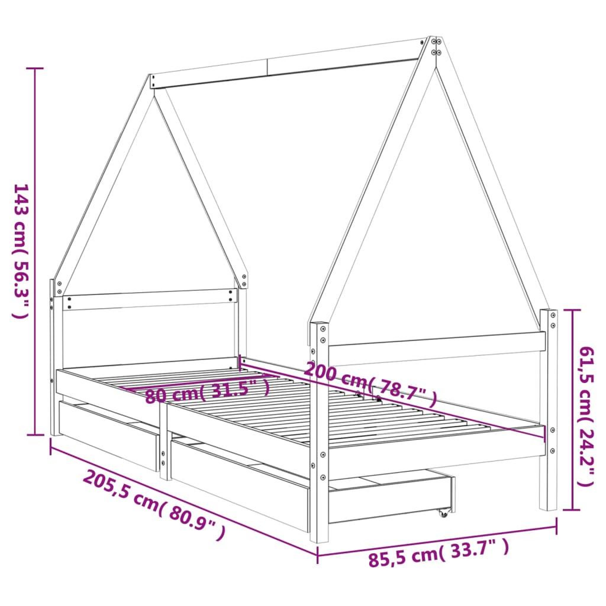 Voir la diapositive 6 : VIDAXL Cadre de lit pour enfants gris 80x200 cm bois de pin massif