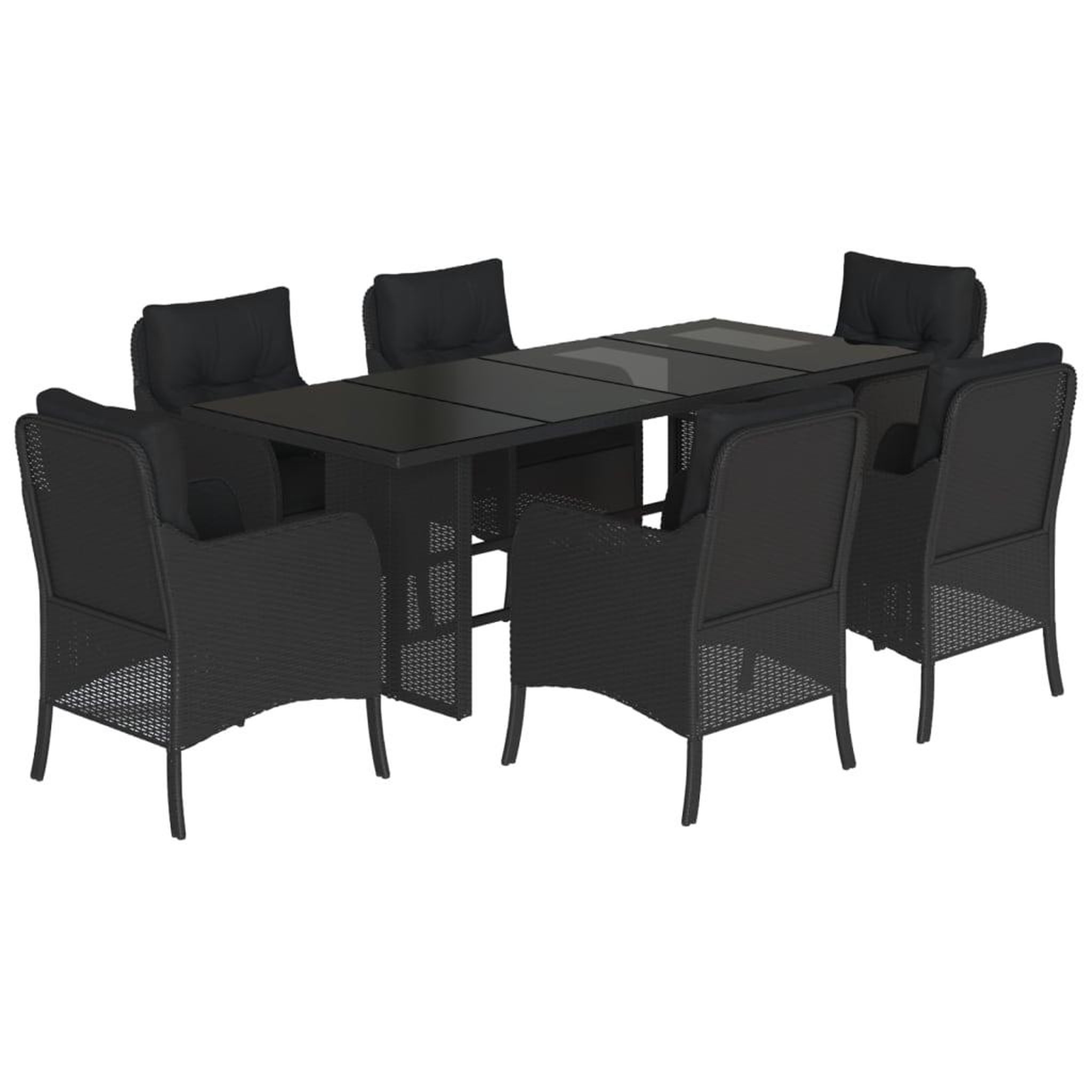 Voir la diapositive 2 : VIDAXL Ensemble a manger de jardin coussins 7pcs Noir Resine tressee