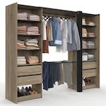 ID MARKET Dressing double XXL MERYL 220 cm hêtre avec porte pantalons + étagères + tiroirs + rangements à chaussures et noir