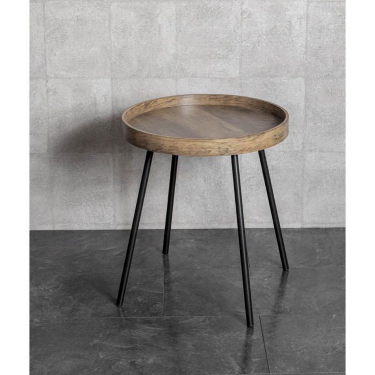 Paris Prix Table d'Appoint avec Rebord  Miranda  45cm Chêne Foncé & Noir