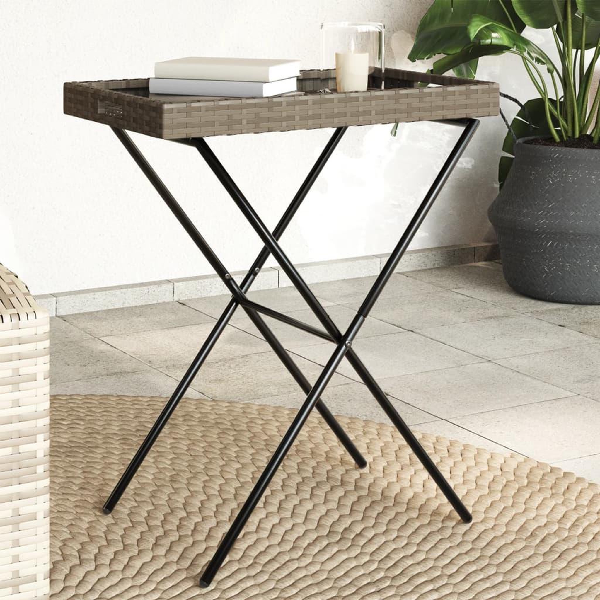 VIDAXL Table a plateau pliable gris 65x40x75 cm resine tressee