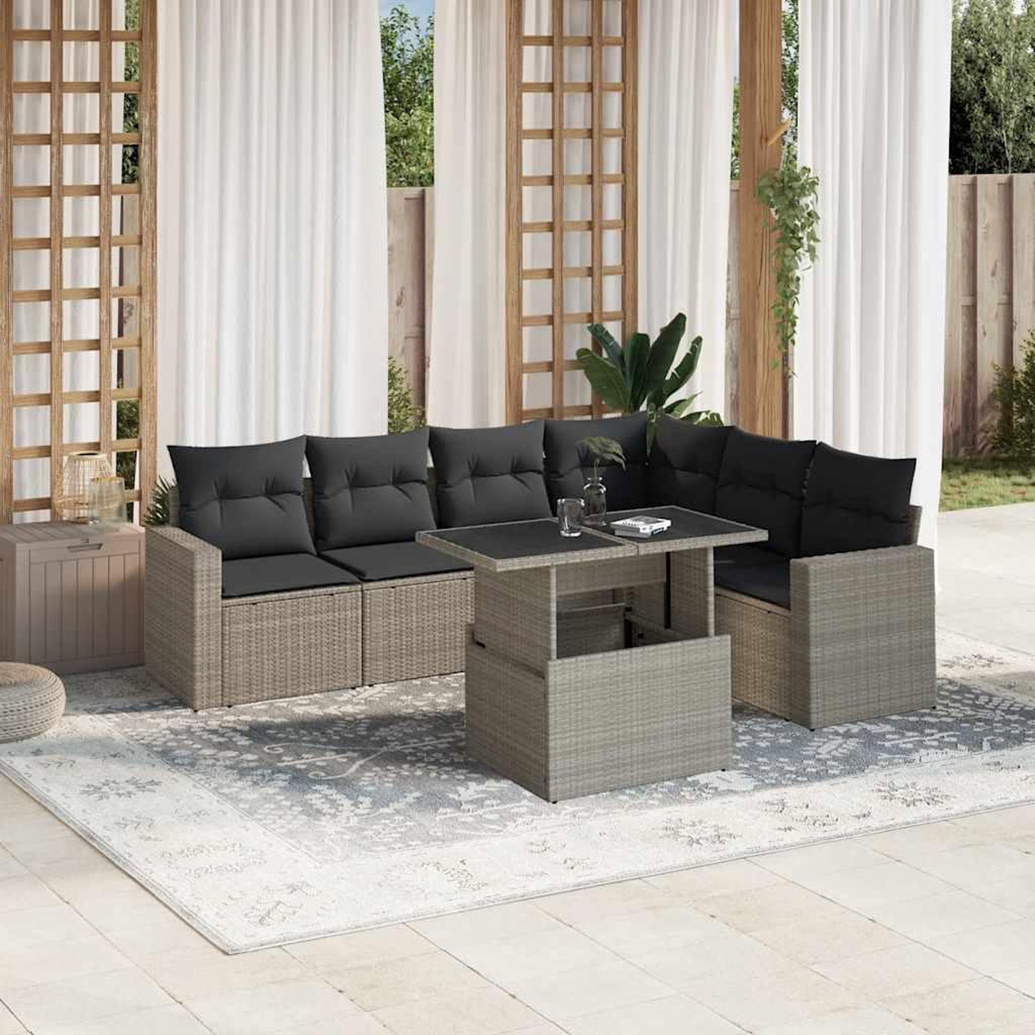 VIDAXL Salon de jardin avec coussins 7 pcs gris clair resine tressee
