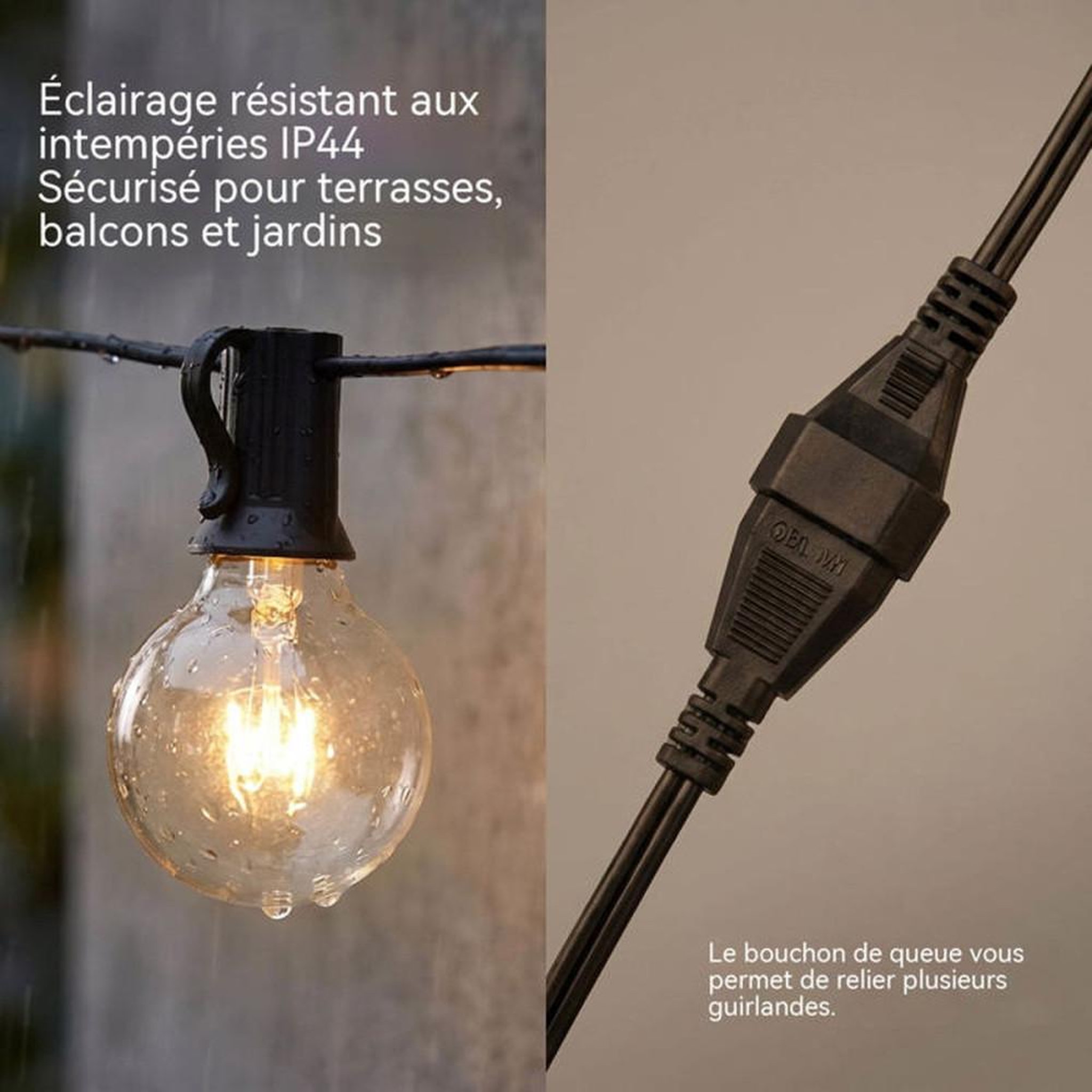 Voir la diapositive 2 : NO BRAND Guirlande lumineuse extérieure 30 m 50 ampoules G40 blanc chaud + 4 de rechange IP44 abat-jour verre