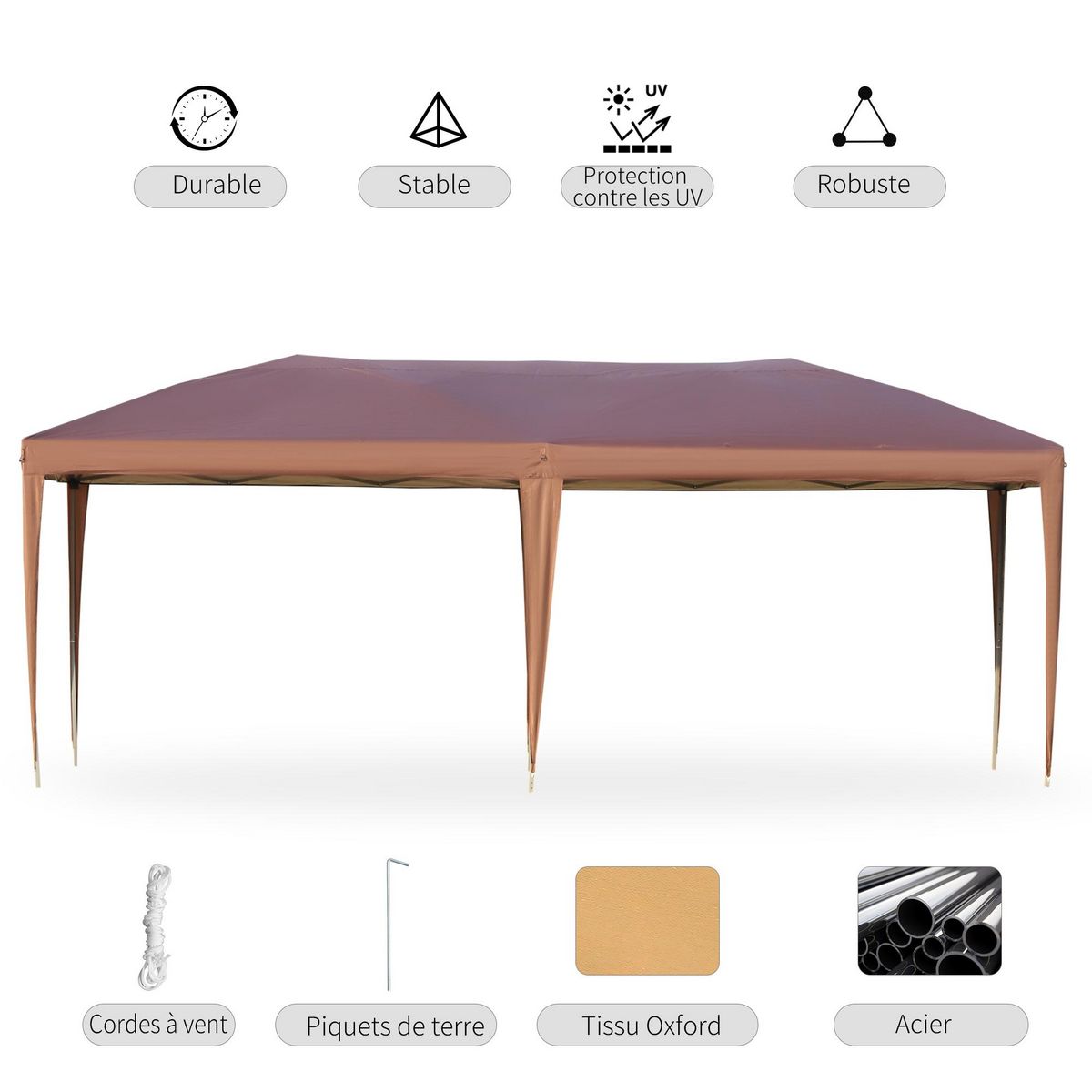 OUTSUNNY Tonnelle barnum de jardin pop-up pliant 5,91L x 2,97l x 2,65H m sac inclus acier époxy gris oxford haute densité marron